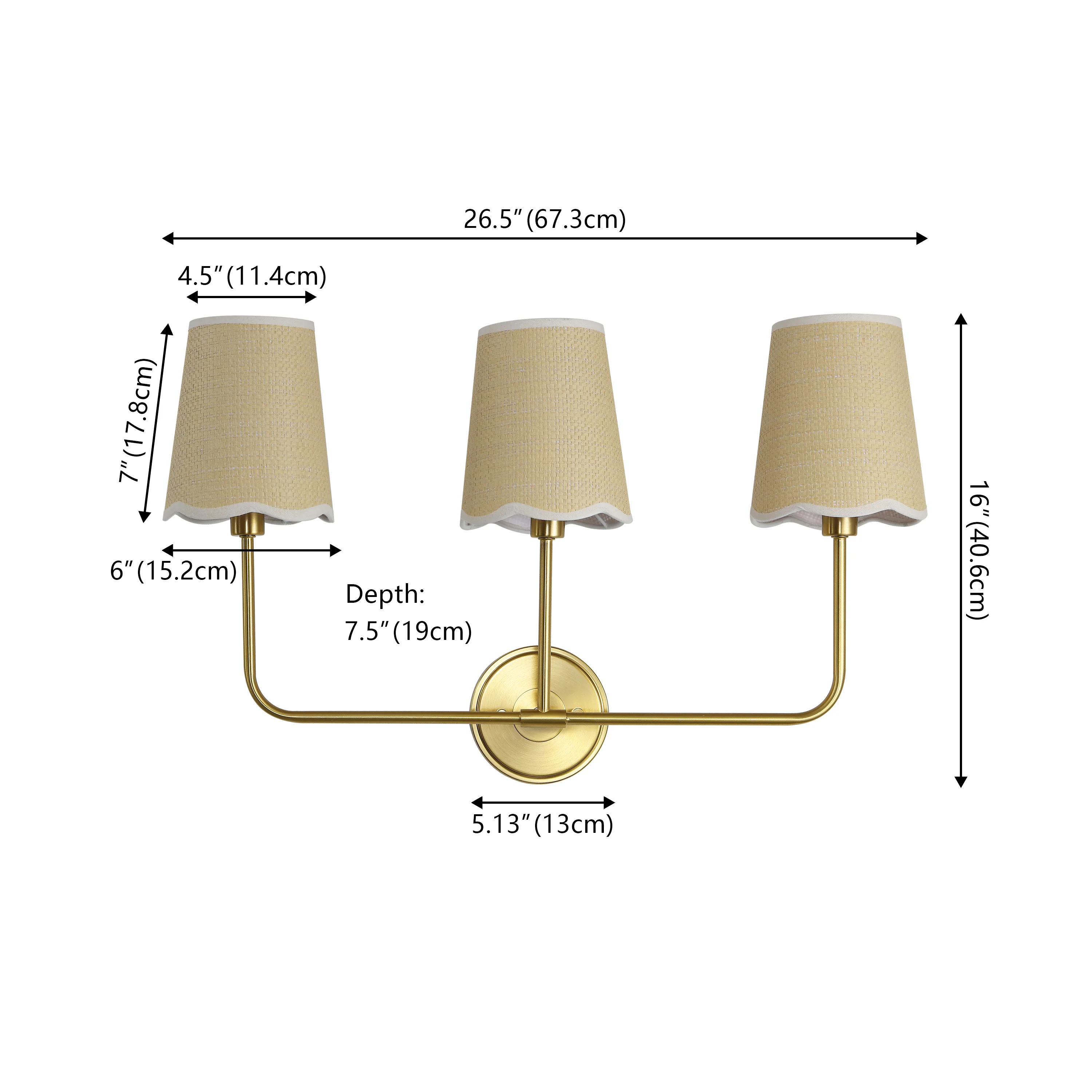 Lila Traditional Coastal Scalloped Fabric Shade/Metal LED Vanity Light - Image 13
