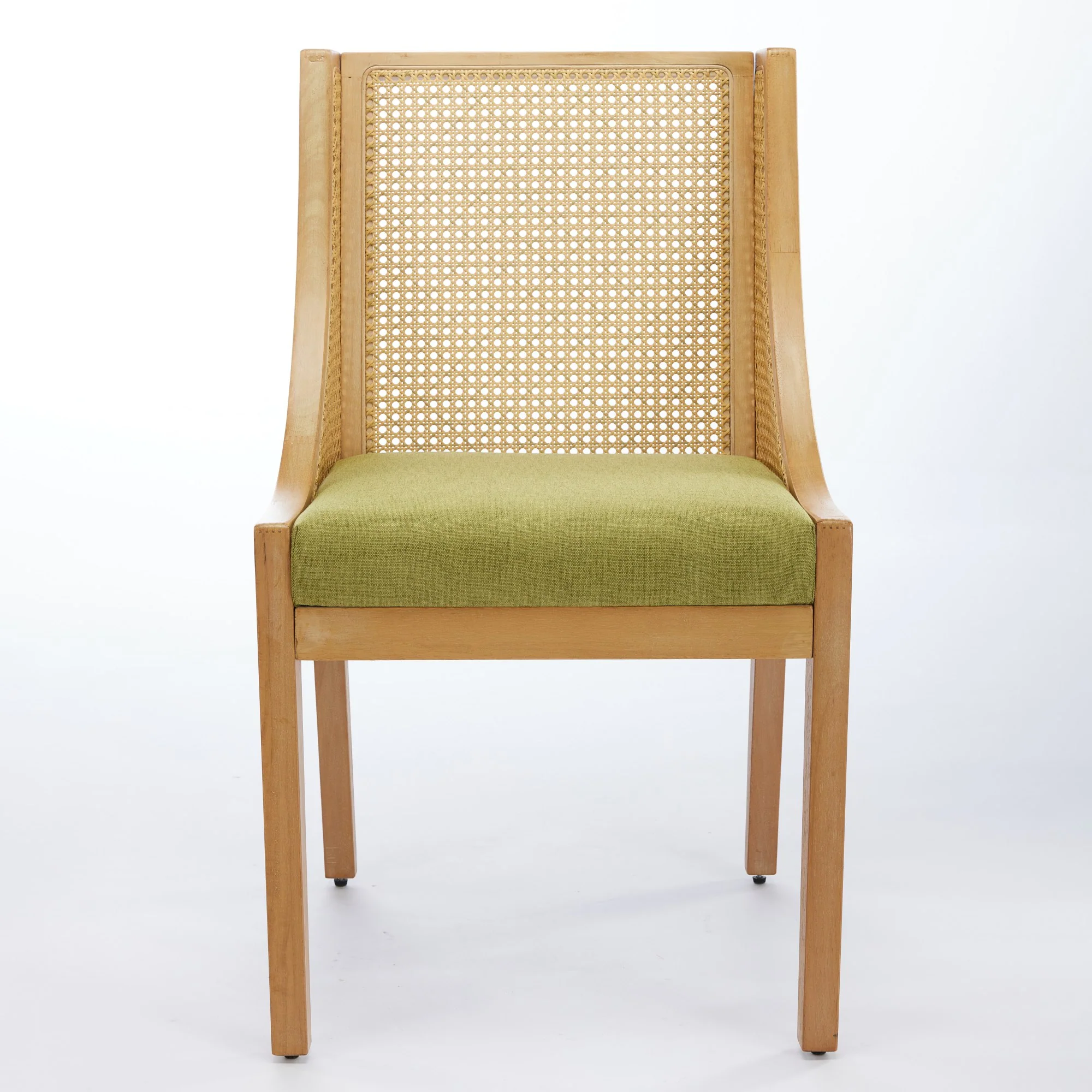 Linen Upholstered Rattan Dining Chair with Decorative Armrests - Image 29