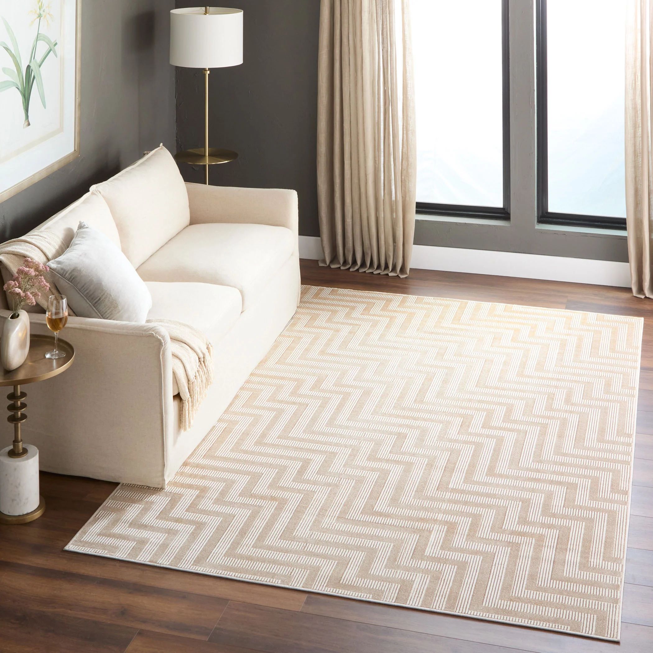 Livia Textural Weave Pattern Gold and Ivory Rug - Image 2