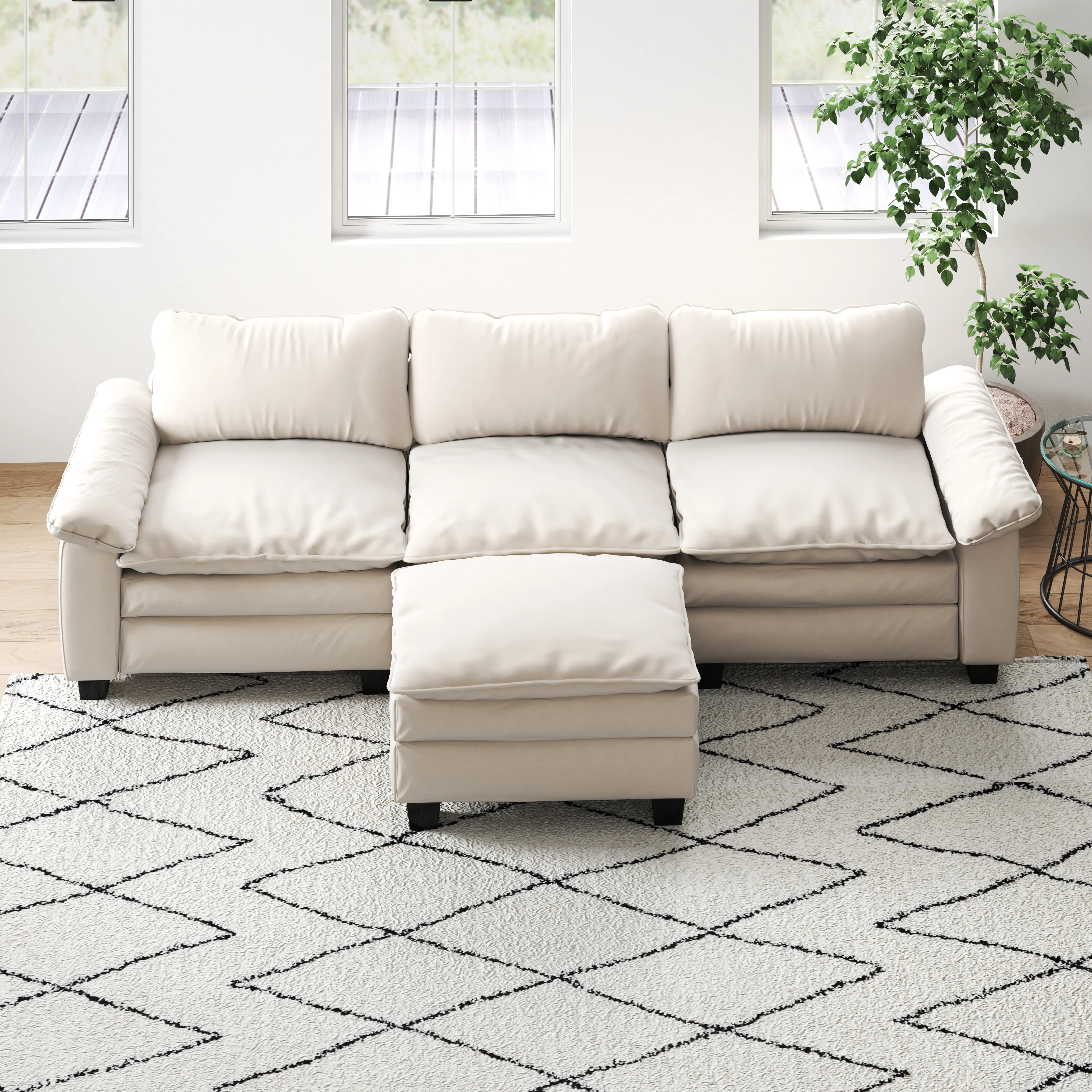Luxury Soft Velevt Sectional Sofa with Ottoman - Image 9