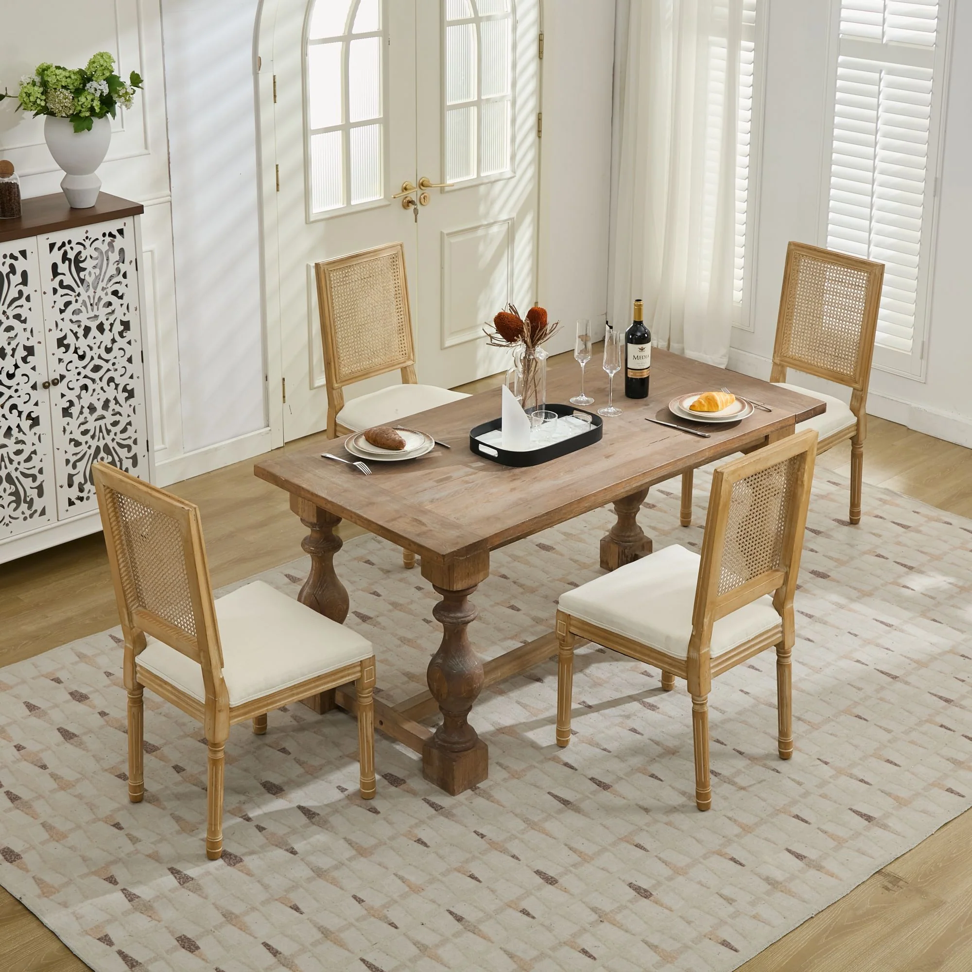 Louis French Country Dining Chairs with Square Rattan Backrest, Set of 2 - Image 22