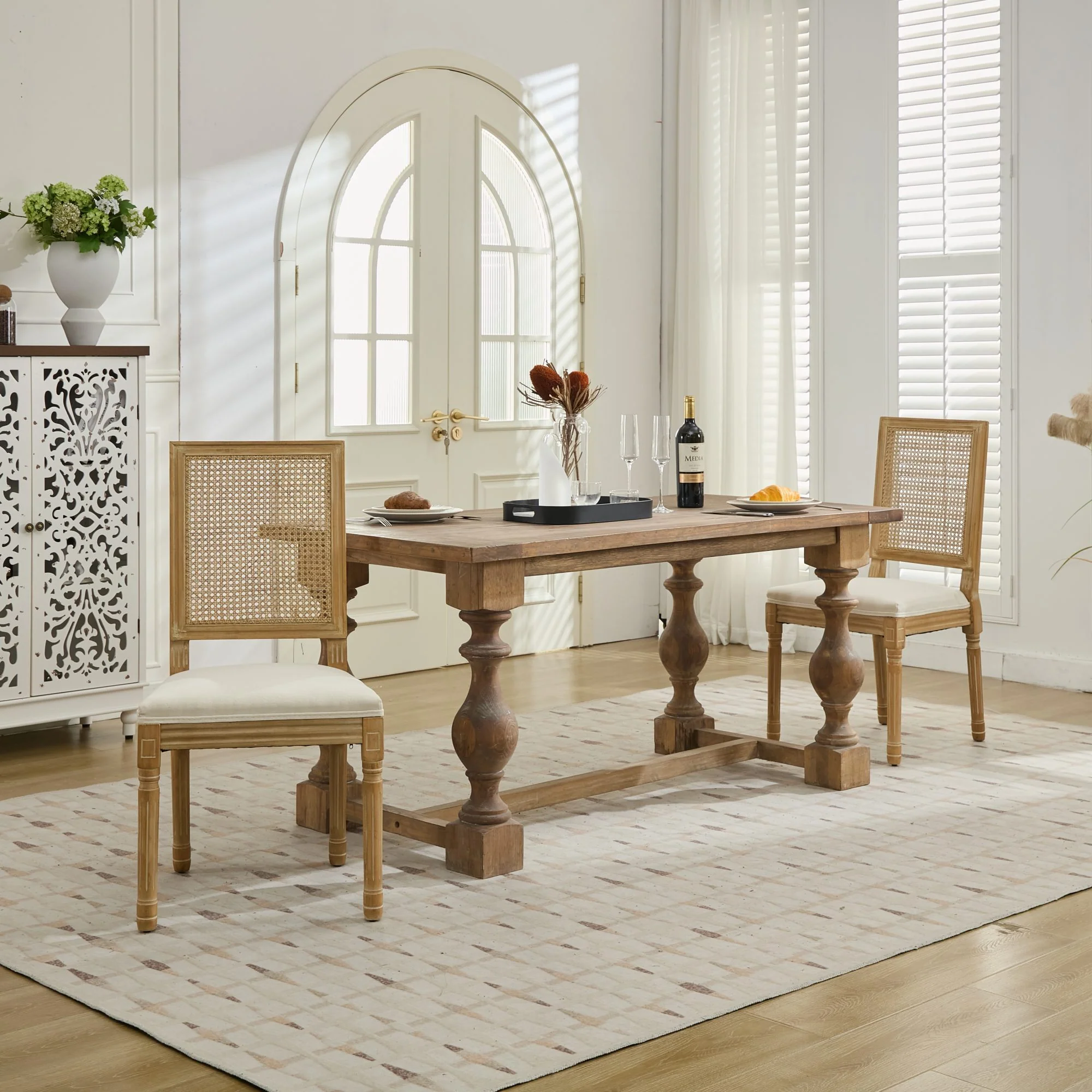 Louis French Country Dining Chairs with Square Rattan Backrest, Set of 2 - Image 27