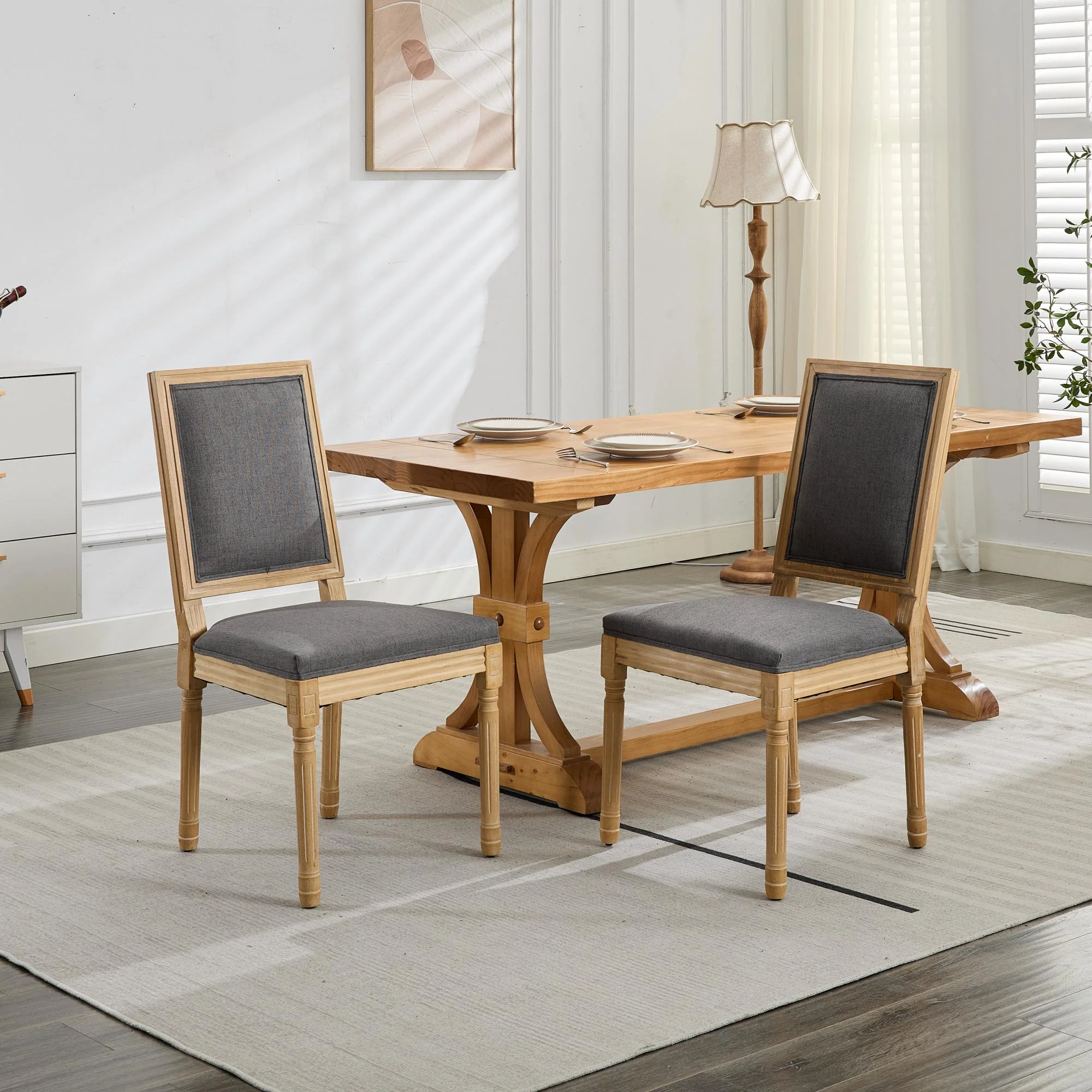 Louis French Country Dining Chairs with Square Upholstered Backrest, Set of 2 - Image 38