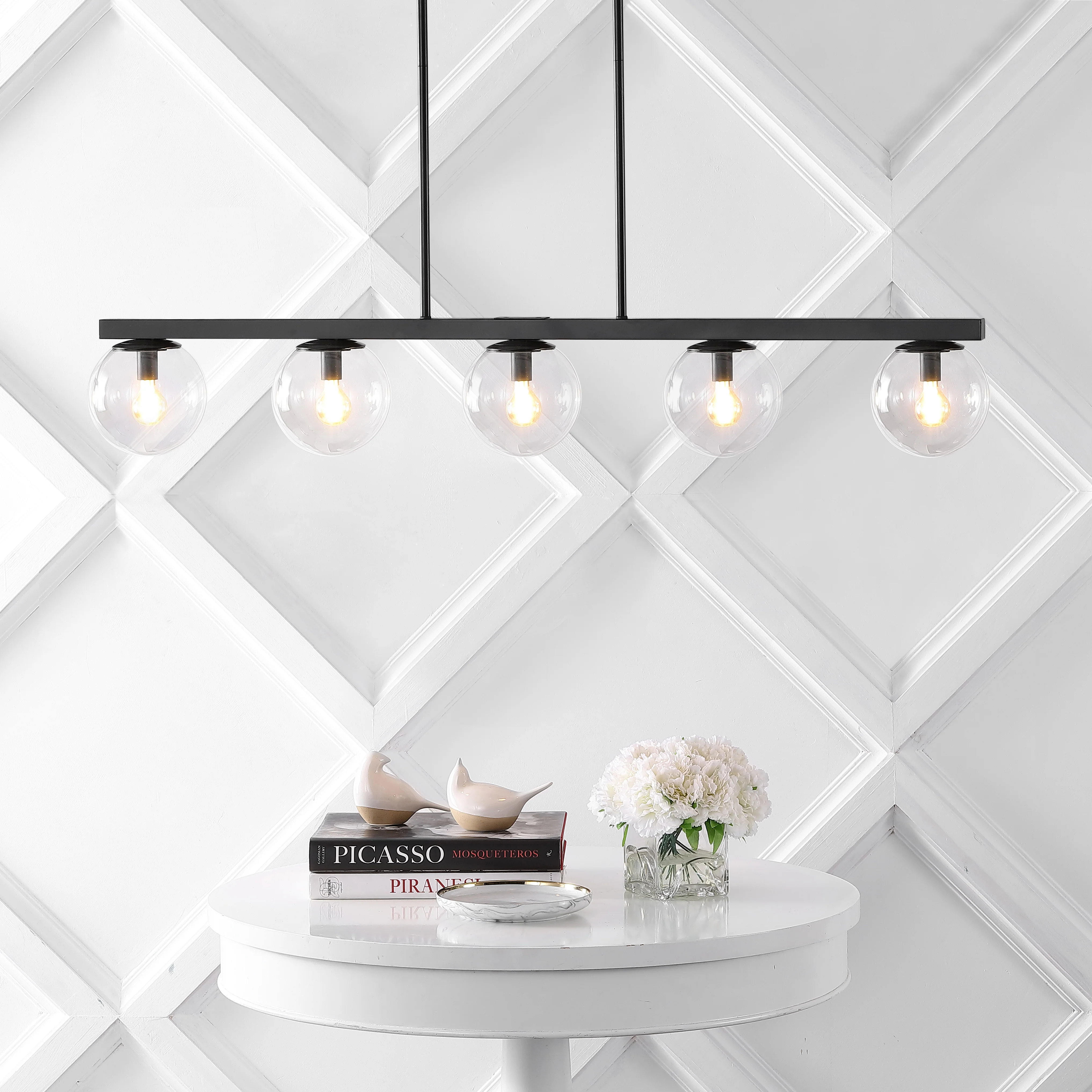 Luca 5-Light Modern Glam Iron Globe Linear LED Pendant - Image 13