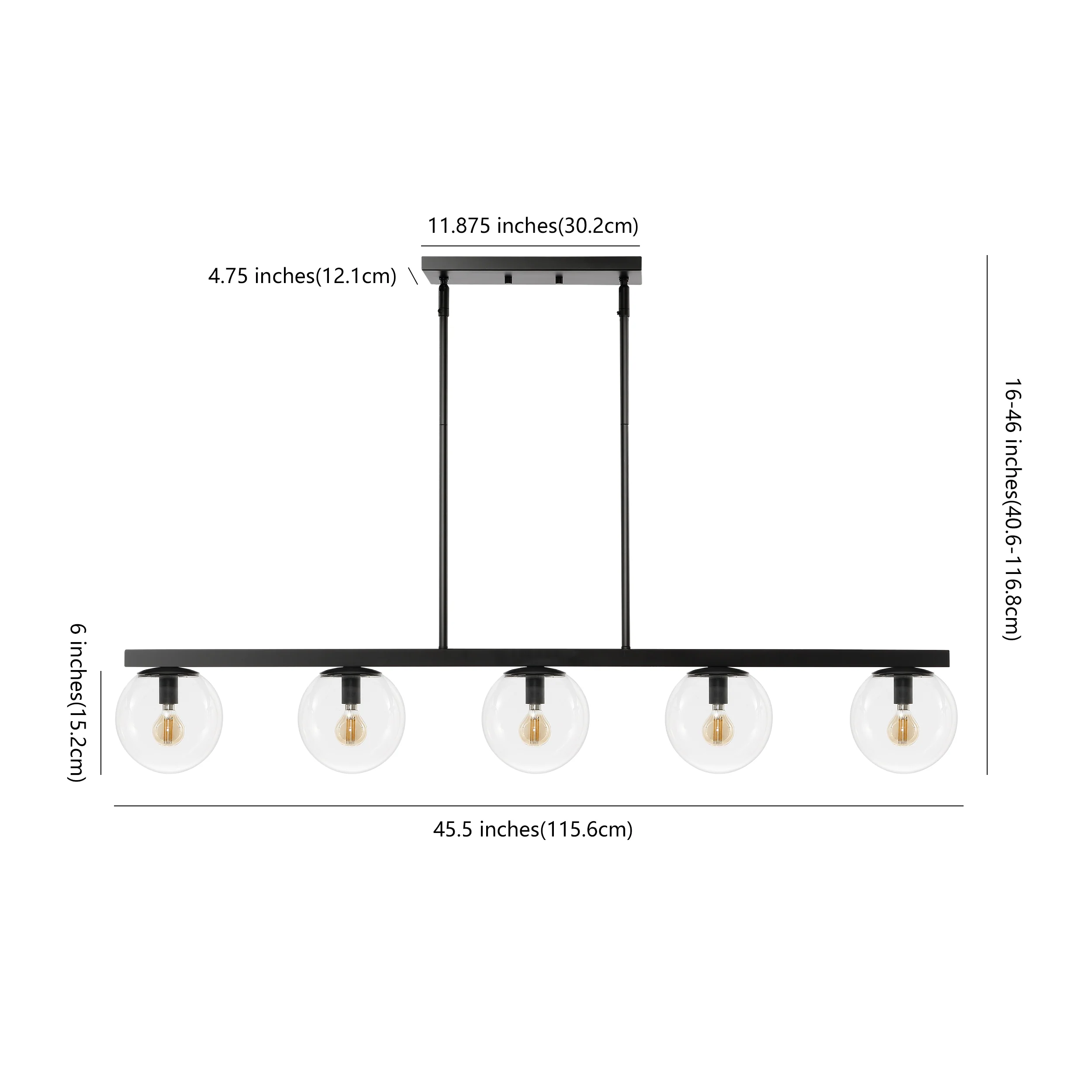 Luca 5-Light Modern Glam Iron Globe Linear LED Pendant - Image 16