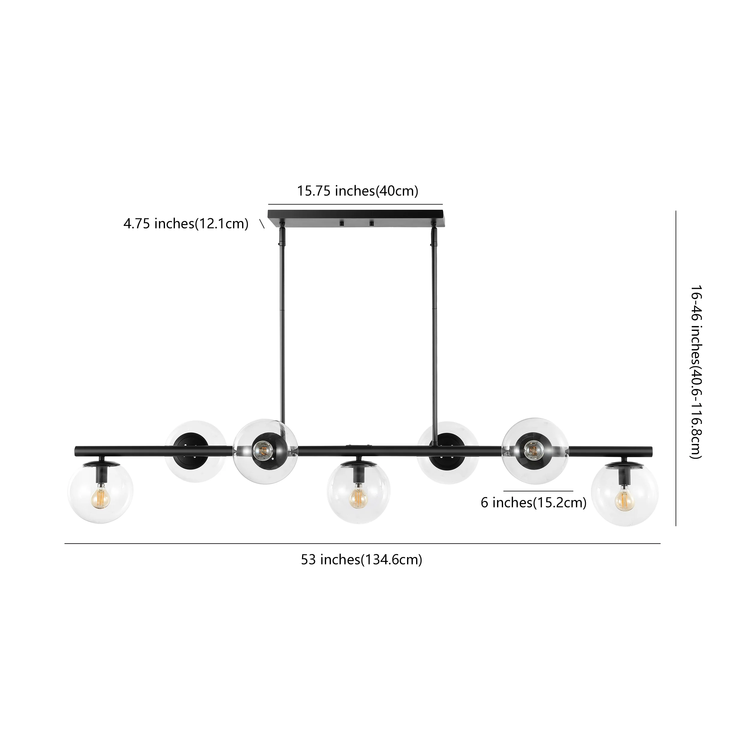 Luca 7-Light Modern Glam Iron Globe Linear LED Pendant - Image 16