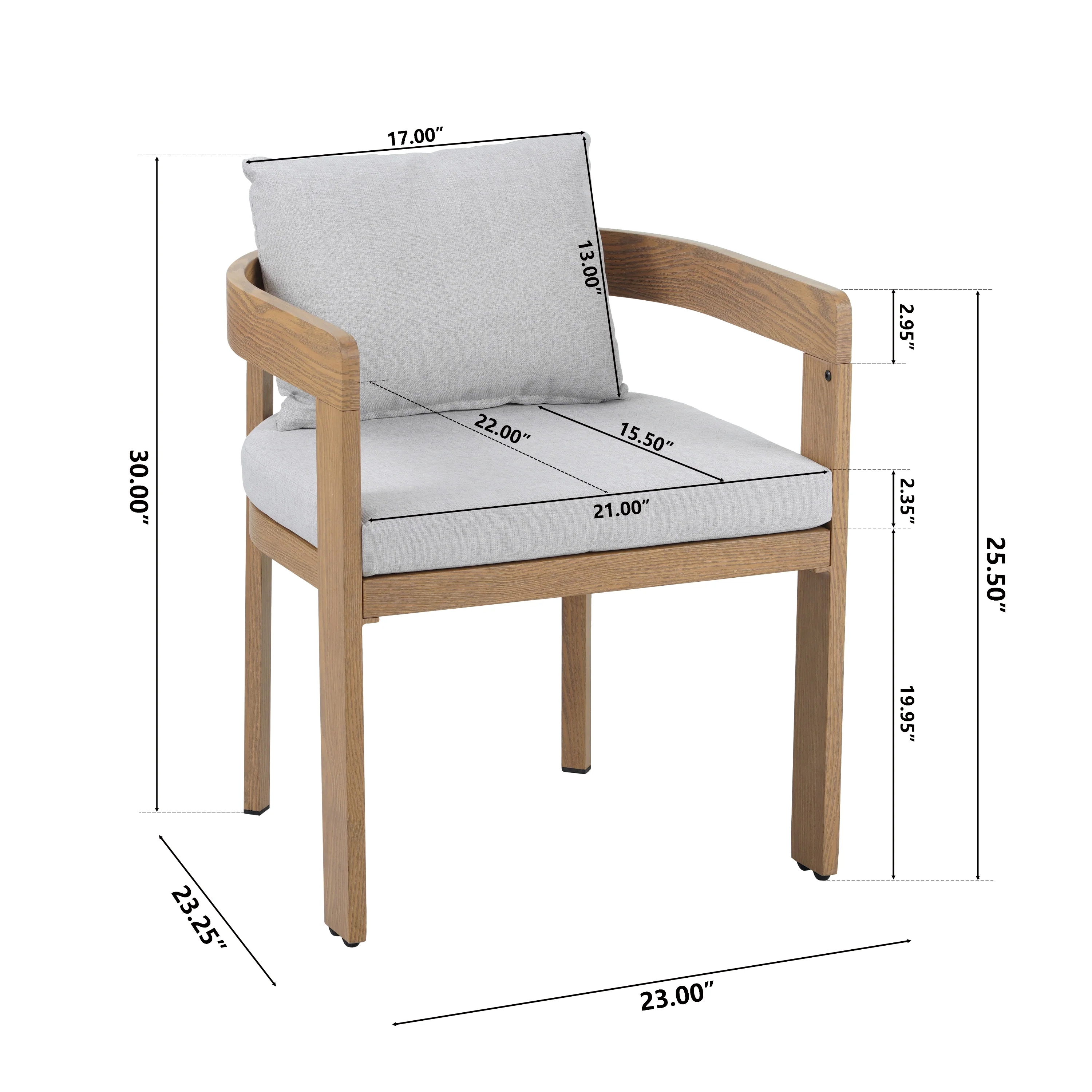 Magnesite 3-Piece Outdoor Dining Set with 2 Curved Chairs and Wood Table - Image 15