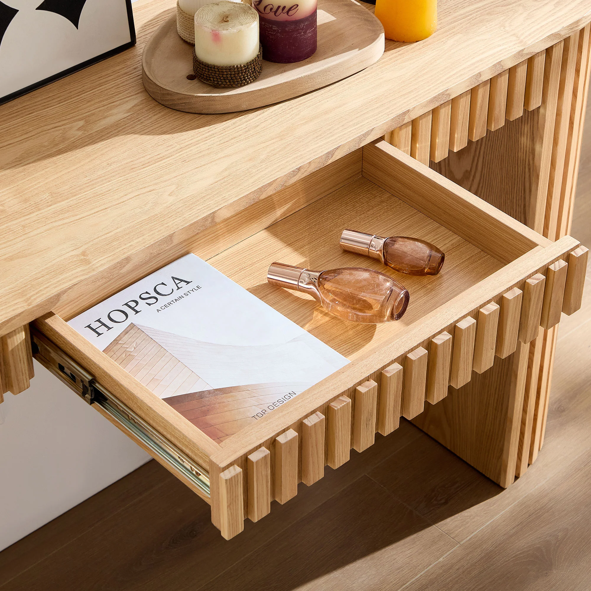 Mariposa Console Table with Drawer and Unique Vertical Stripe Design - Image 4