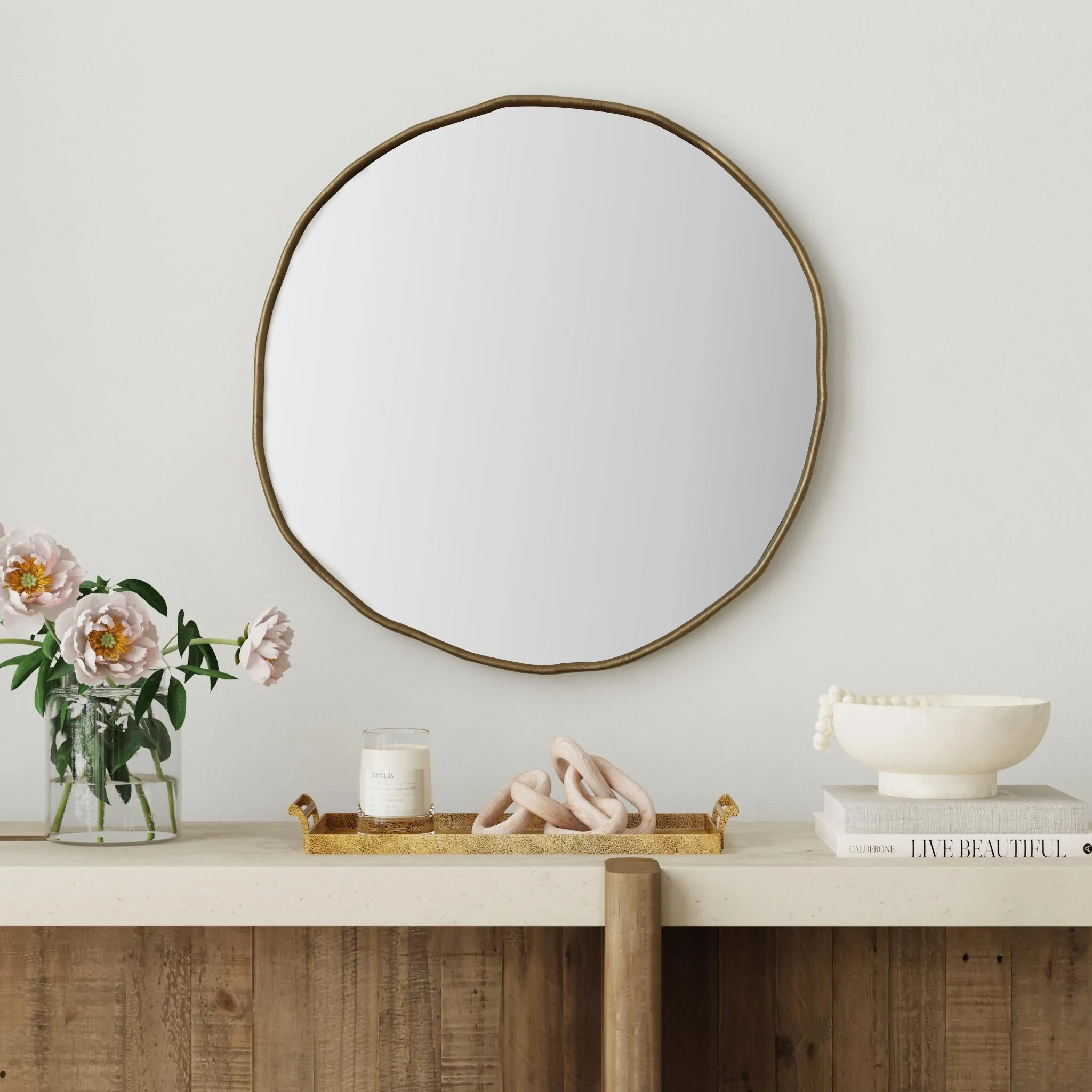 Marni Organic Round Mirror, 29"W, Antique Brass - Image 7