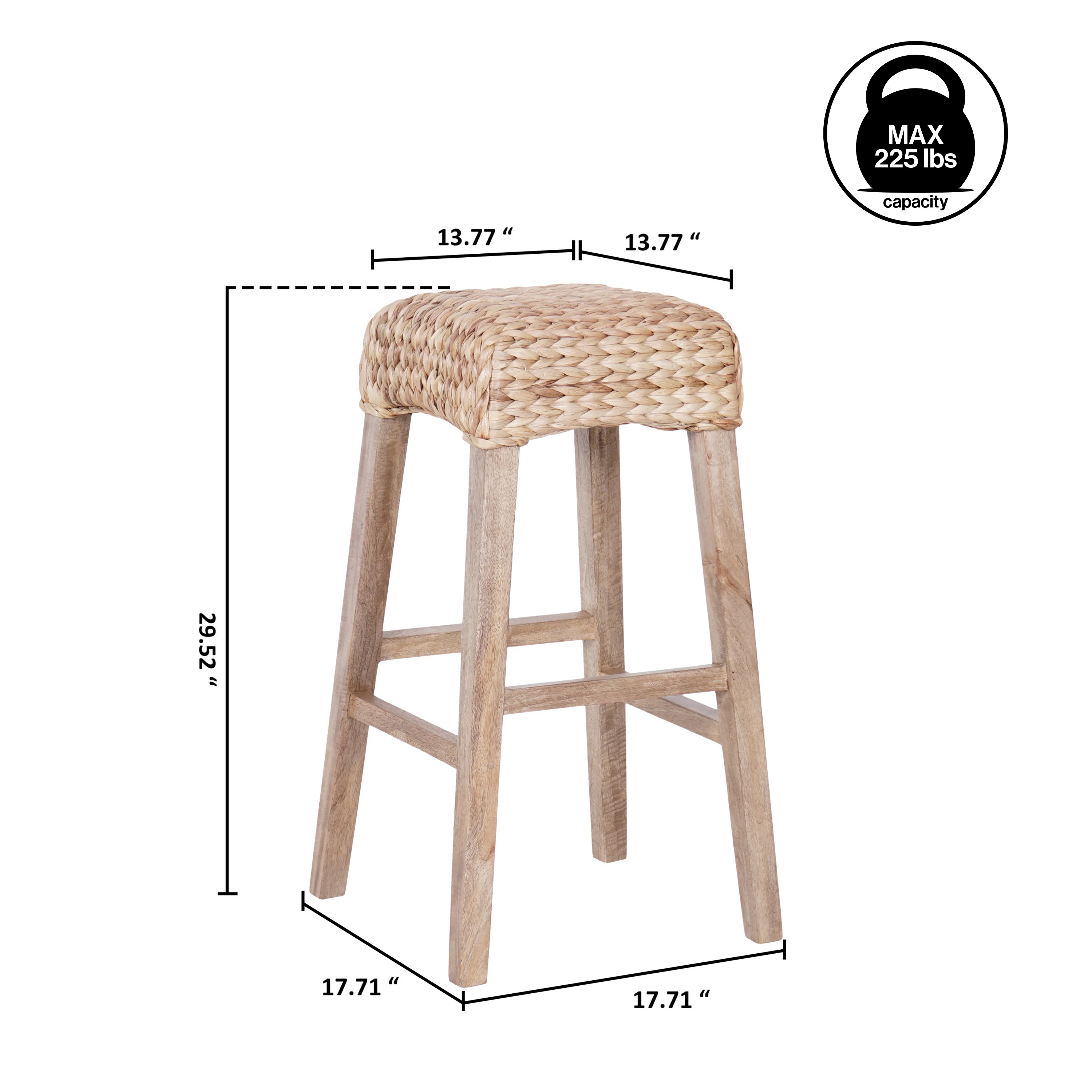 Maui Rustic Bohemian Hyacinth/Wood Backless Stool,Woven Seat with Natural Wood Frame - Image 12