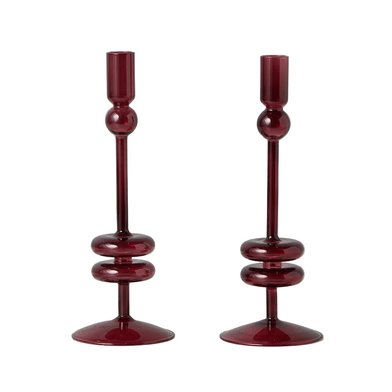 Merlot Glass Candlestick Pair