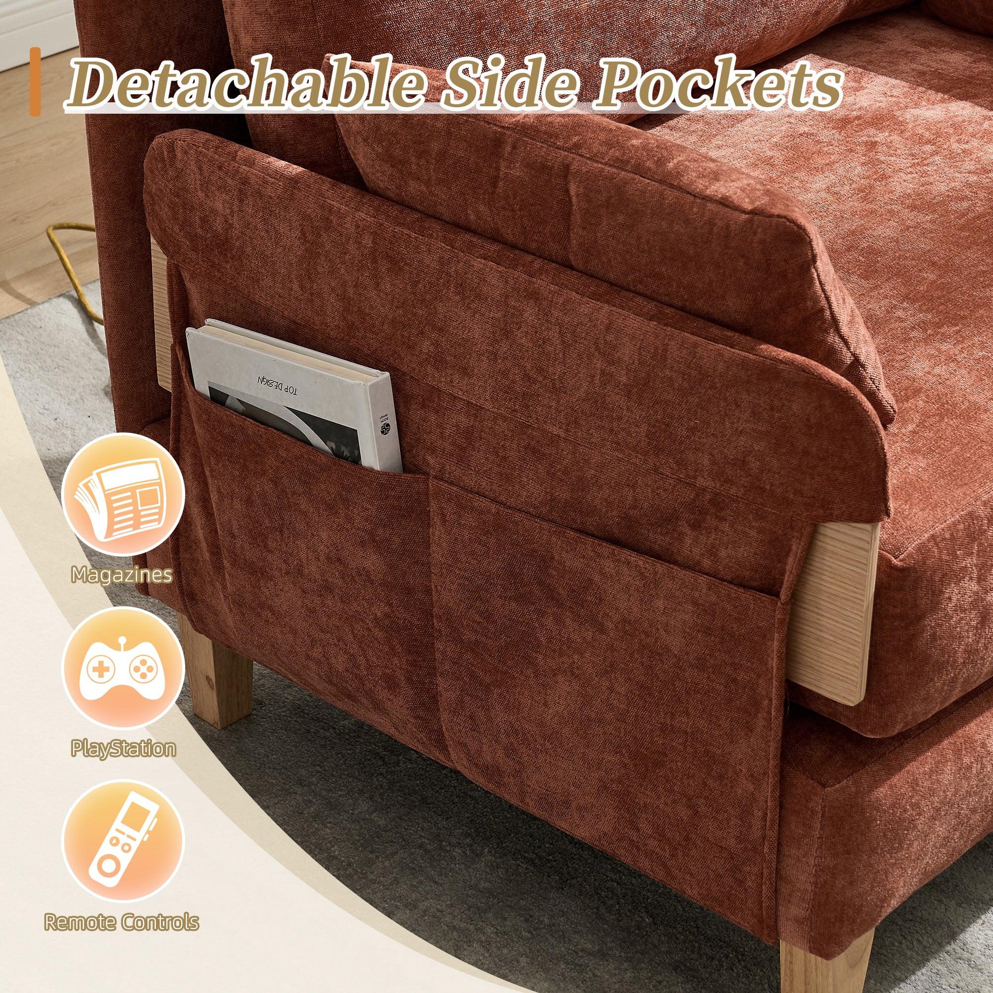 Mid-Century Modern Chenille Foldable Sofa Bed Recliner - Image 113