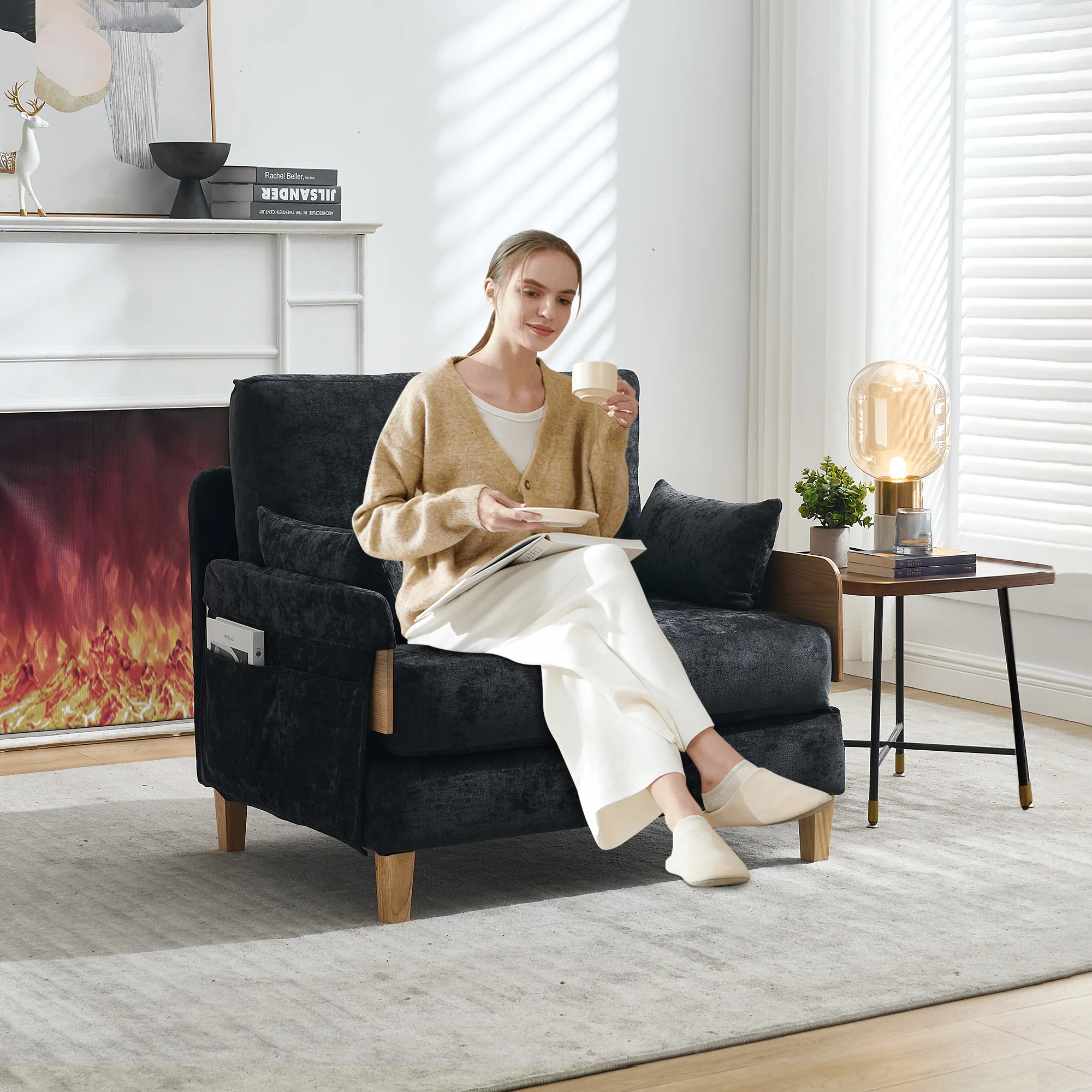 Mid-Century Modern Chenille Foldable Sofa Bed Recliner - Image 28