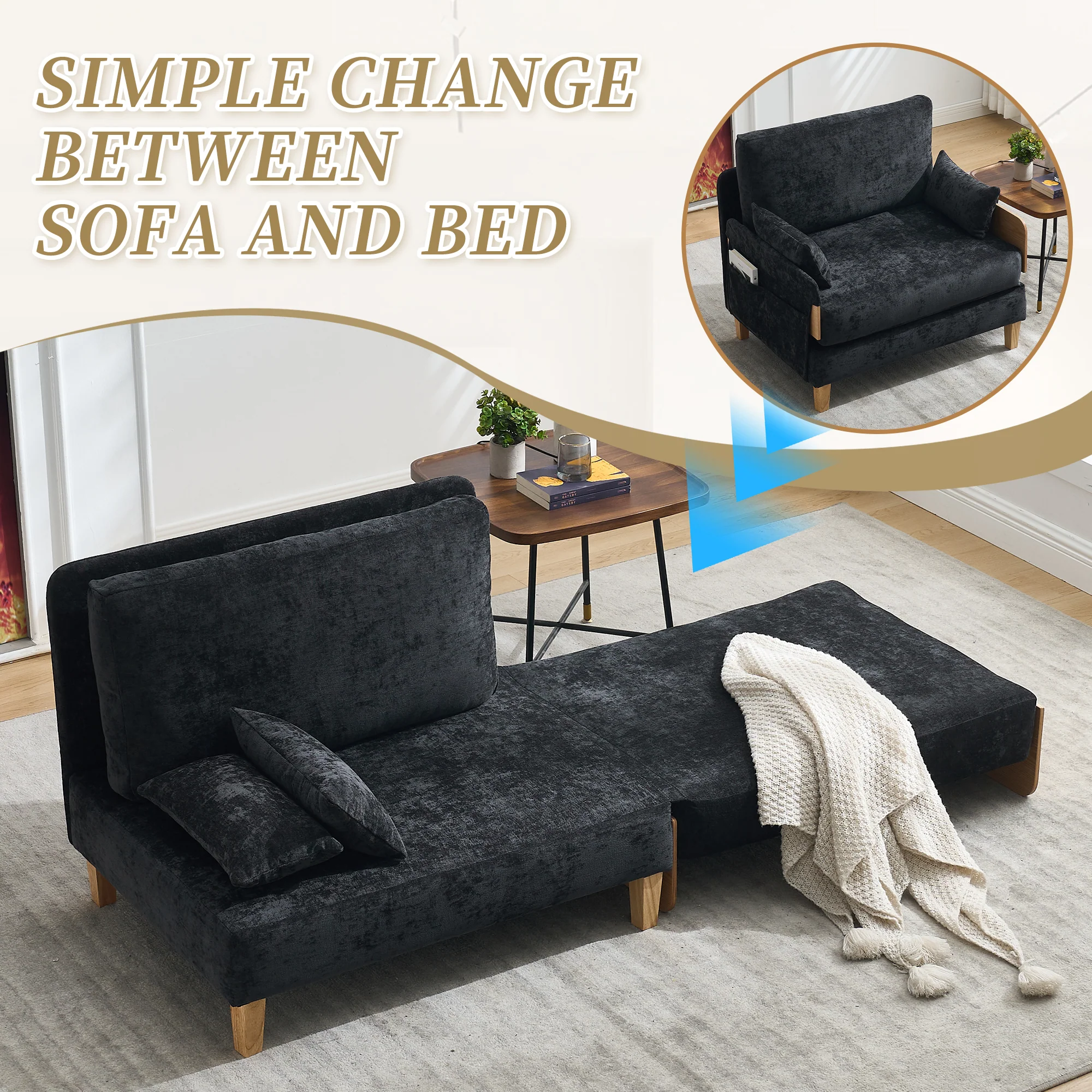 Mid-Century Modern Chenille Foldable Sofa Bed Recliner - Image 29