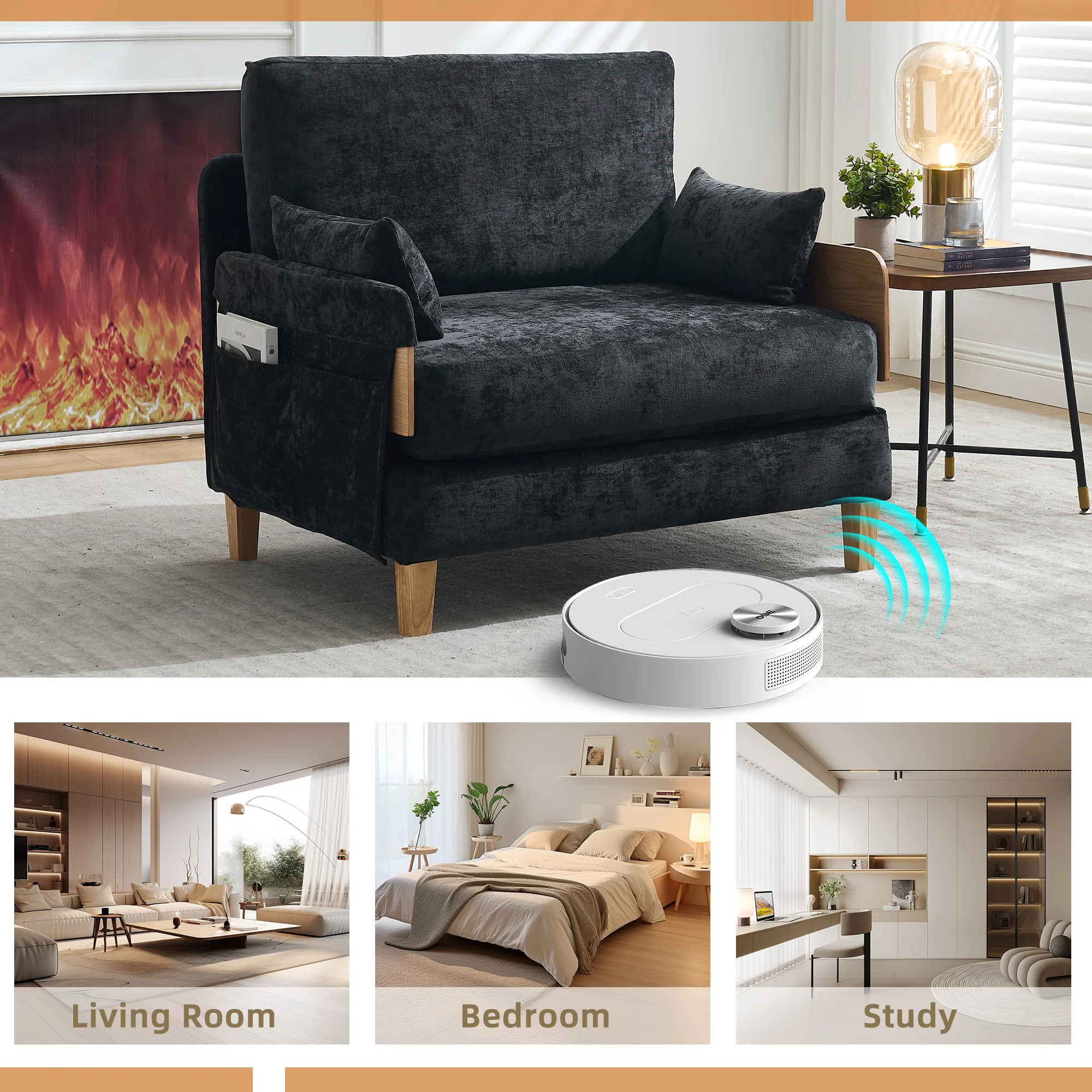 Mid-Century Modern Chenille Foldable Sofa Bed Recliner - Image 30