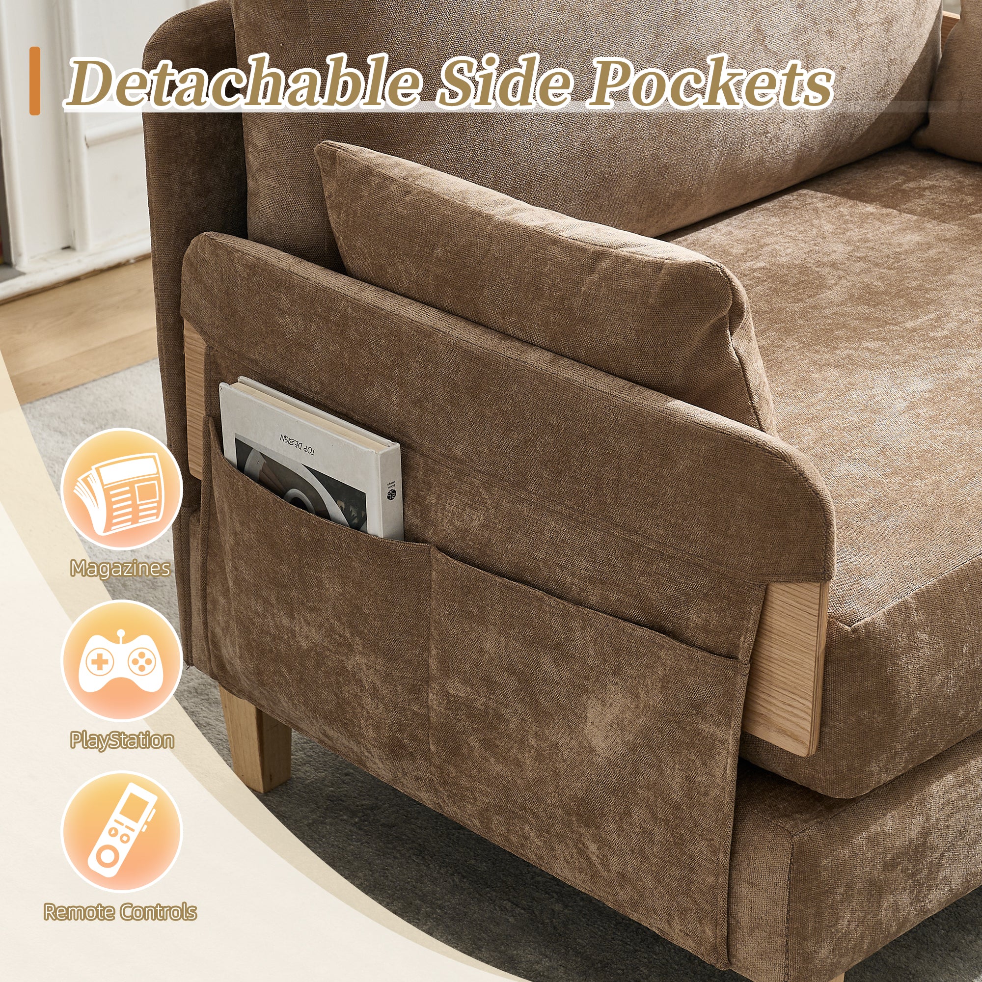 Mid-Century Modern Chenille Foldable Sofa Bed Recliner - Image 59
