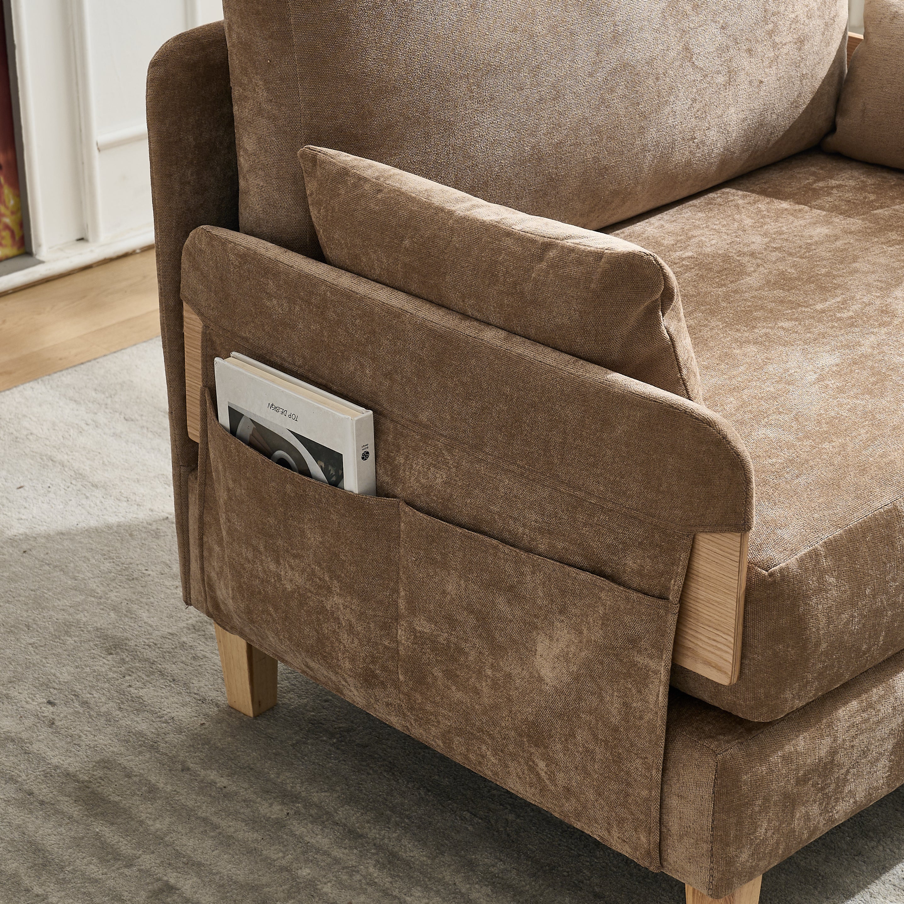 Mid-Century Modern Chenille Foldable Sofa Bed Recliner - Image 65