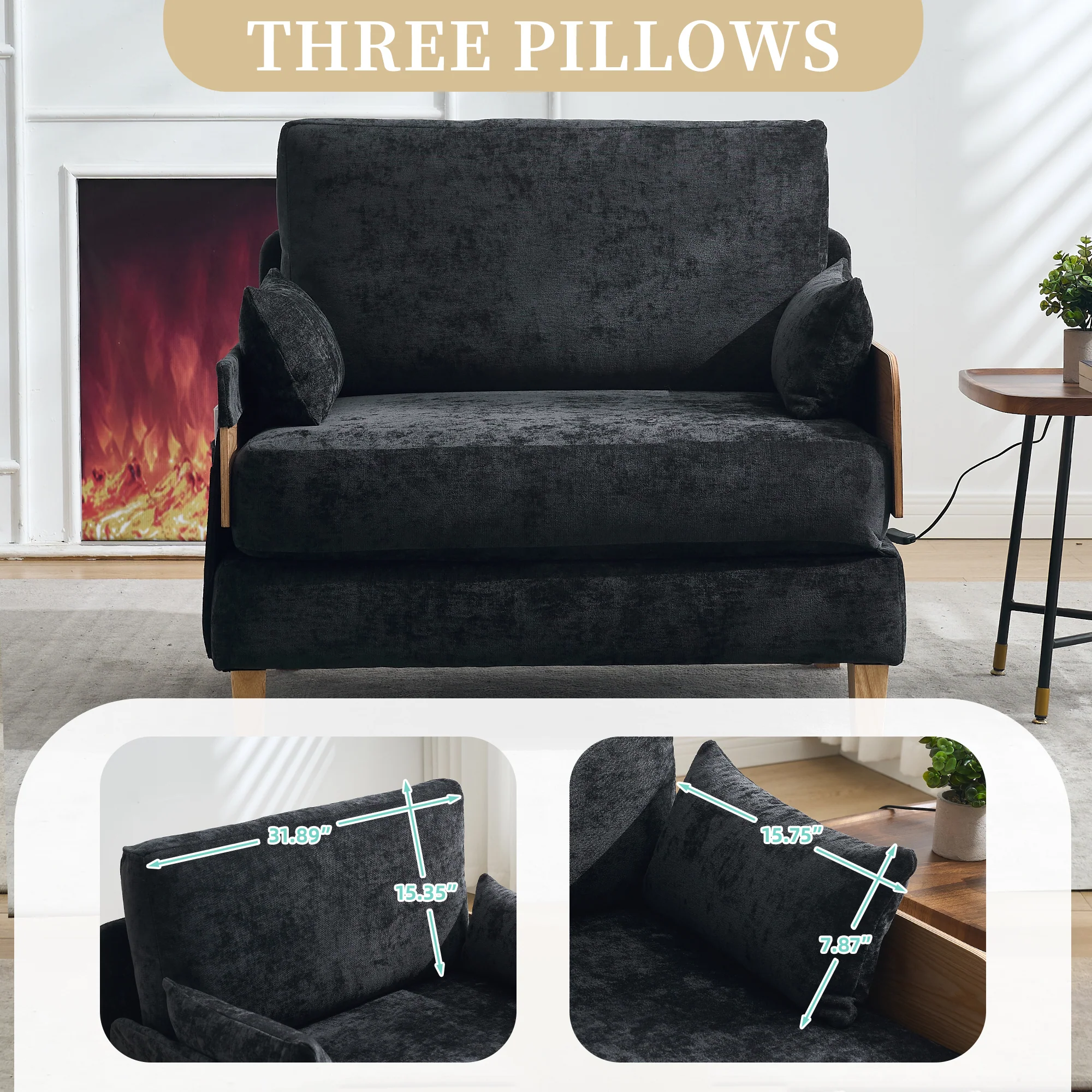 Mid-Century Modern Chenille Foldable Sofa Bed Recliner - Image 8