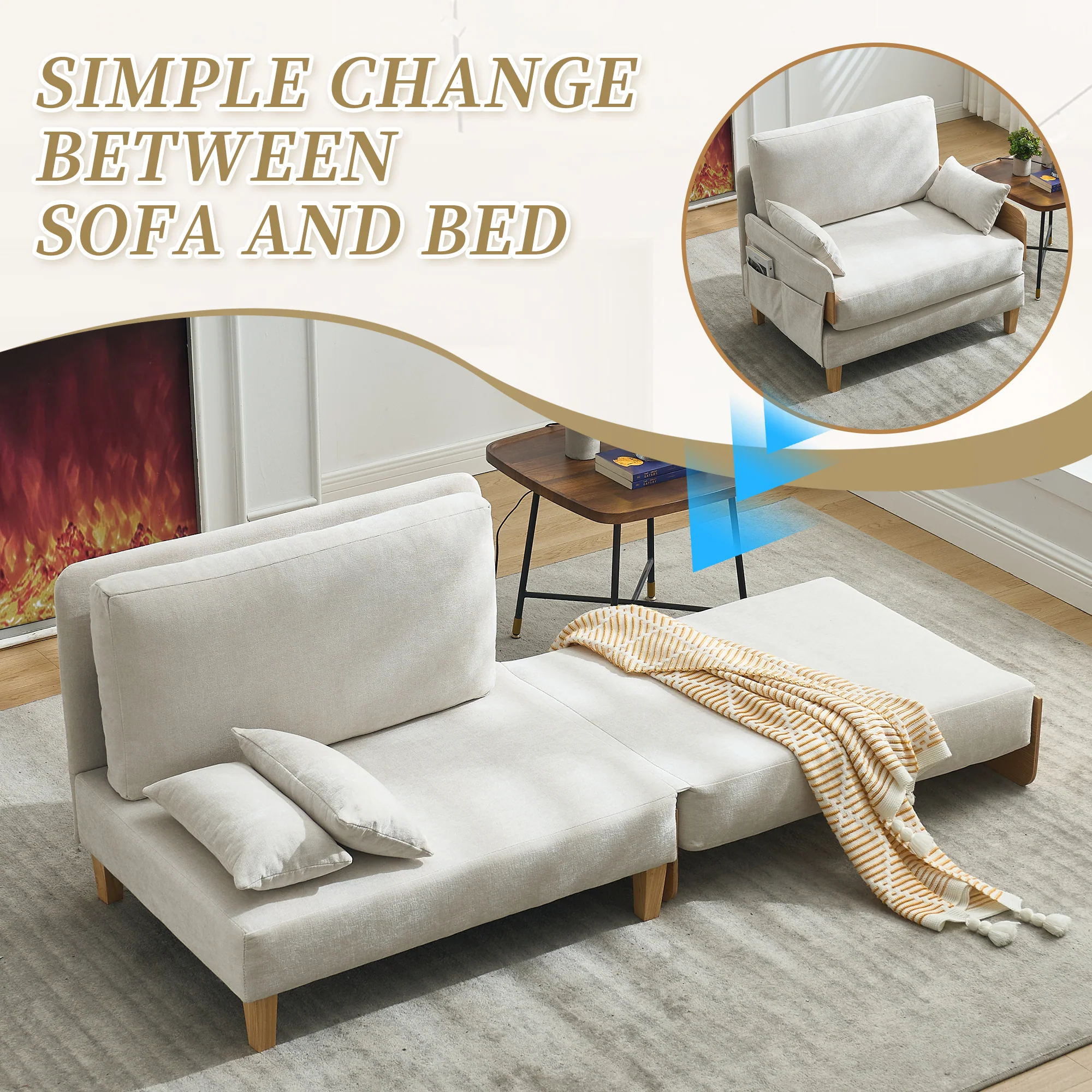 Mid-Century Modern Chenille Foldable Sofa Bed Recliner - Image 82