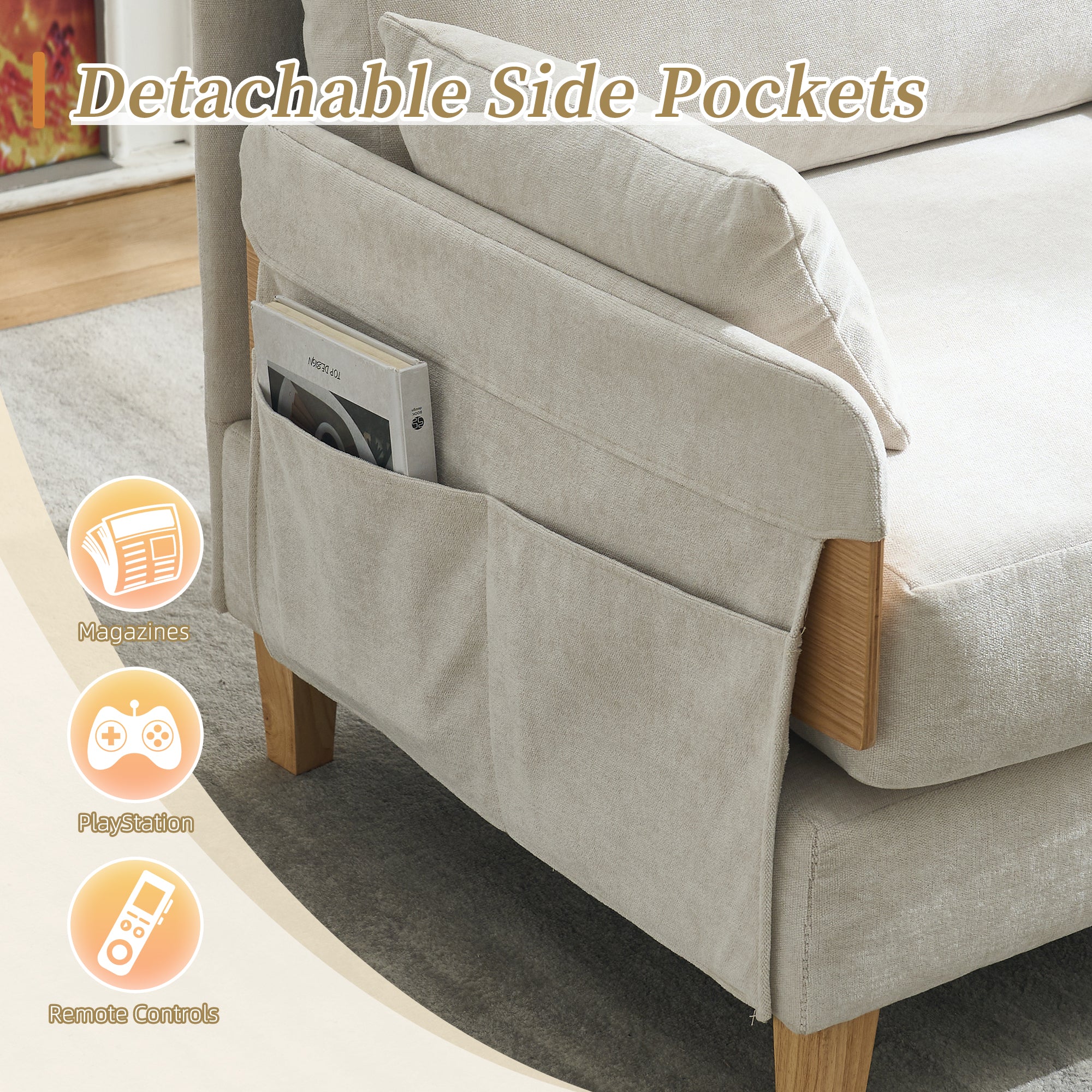 Mid-Century Modern Chenille Foldable Sofa Bed Recliner - Image 86