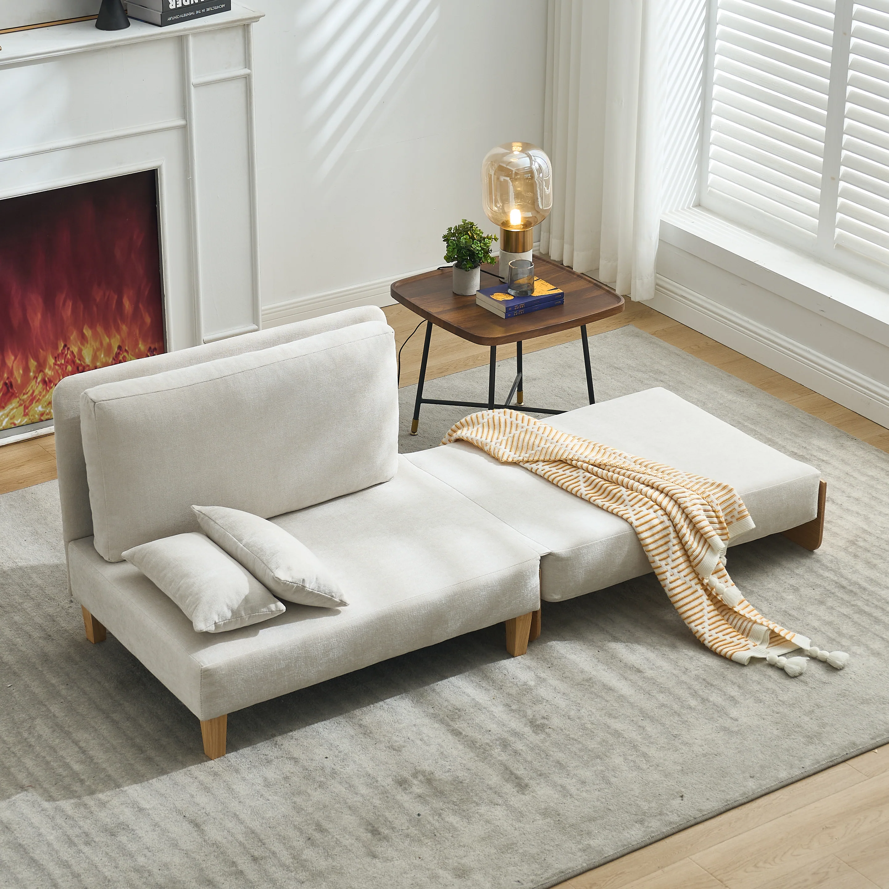 Mid-Century Modern Chenille Foldable Sofa Bed Recliner - Image 90