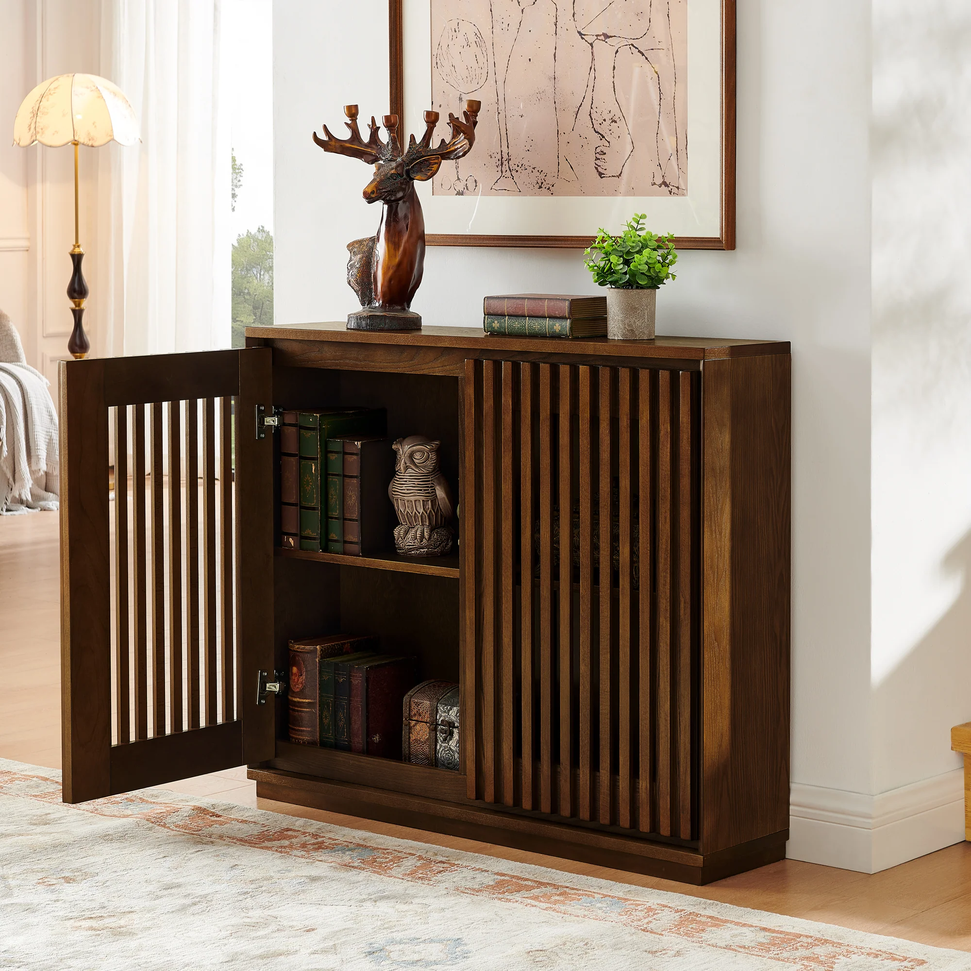 Mid Century Modern Fluted Hollowed Out Sideboard Cabinet - Image 4