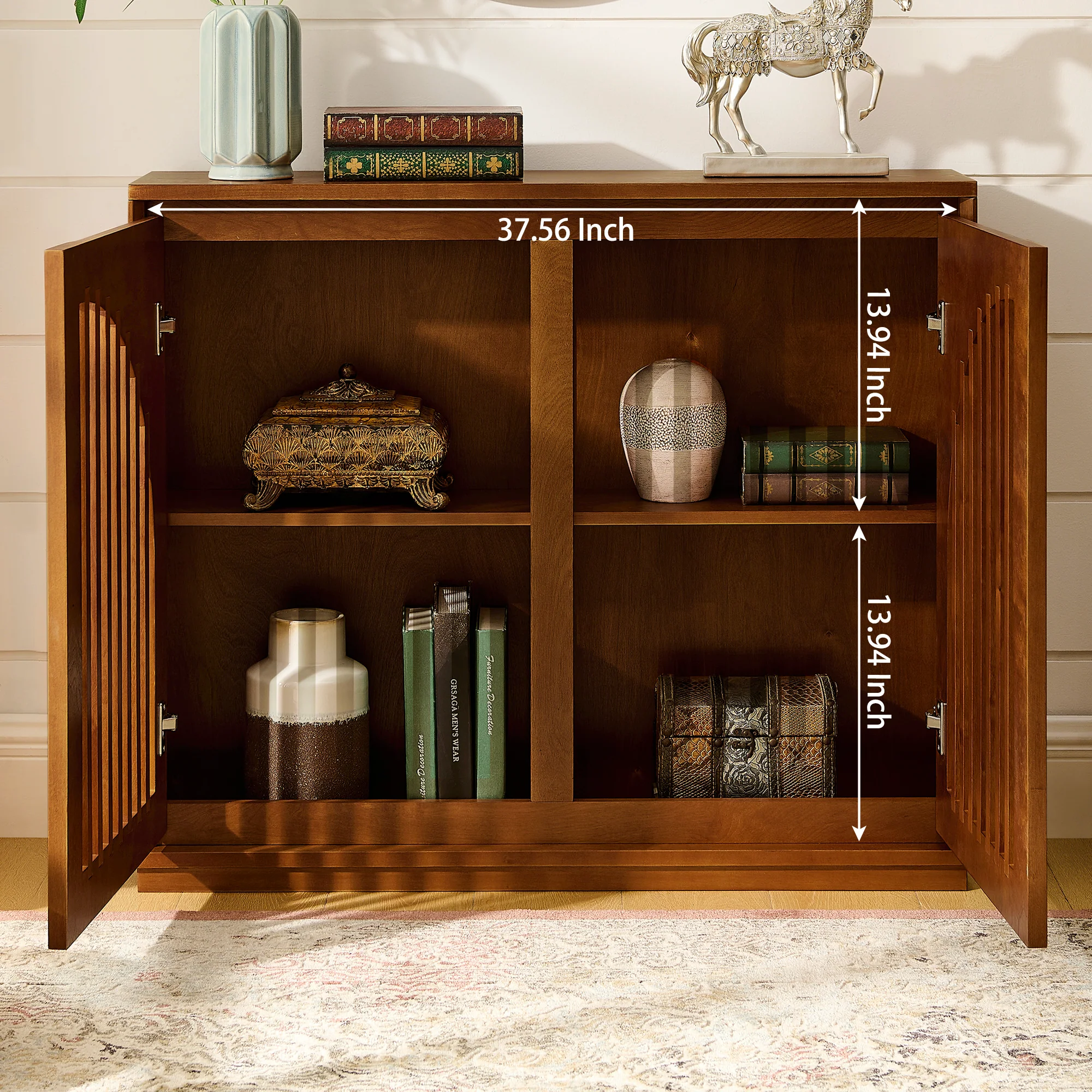 Mid-Century Modern Fluted Narrow Storage Cabinet with 2 Outlet Holes - Image 21