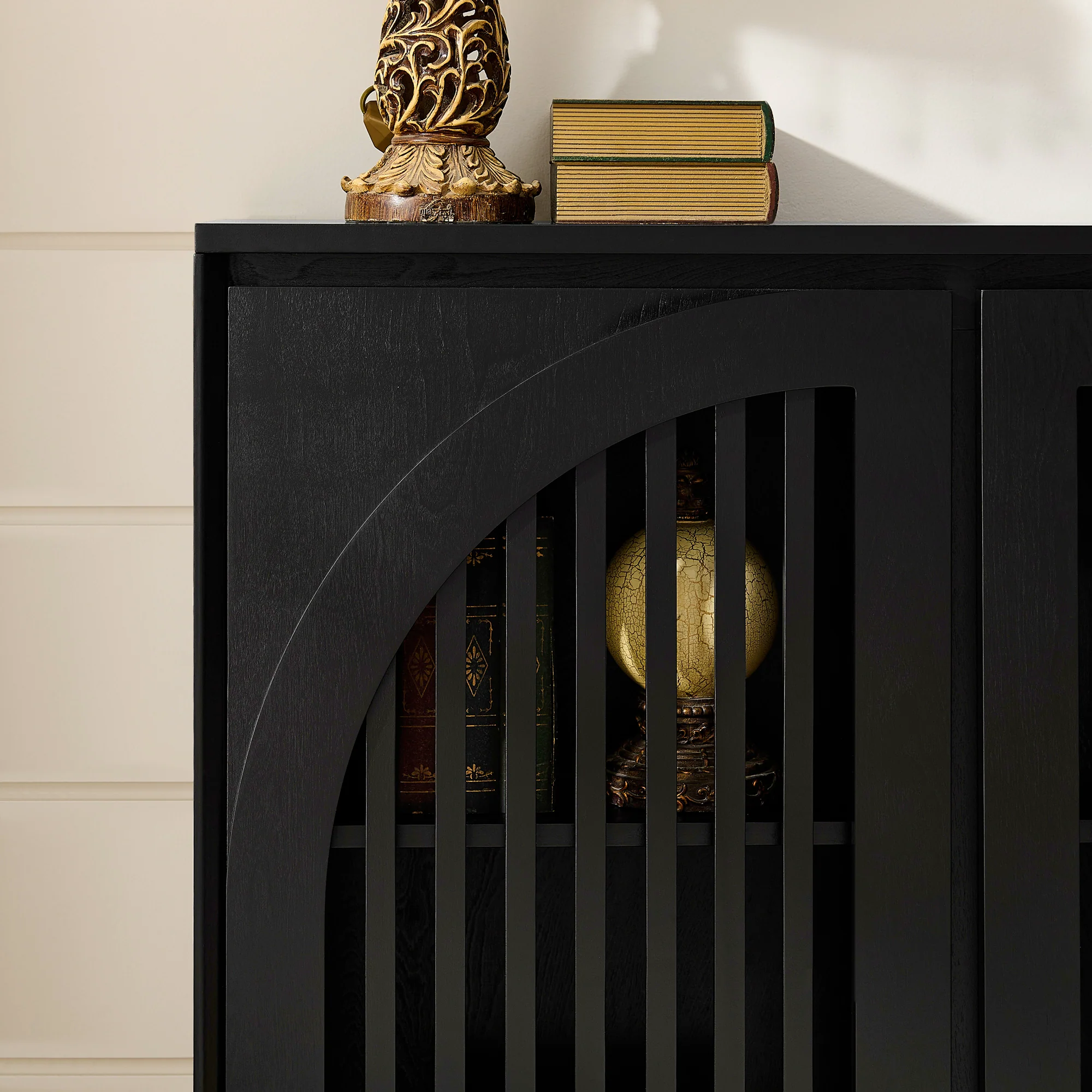 Mid-Century Modern Fluted Narrow Storage Cabinet with 2 Outlet Holes - Image 29