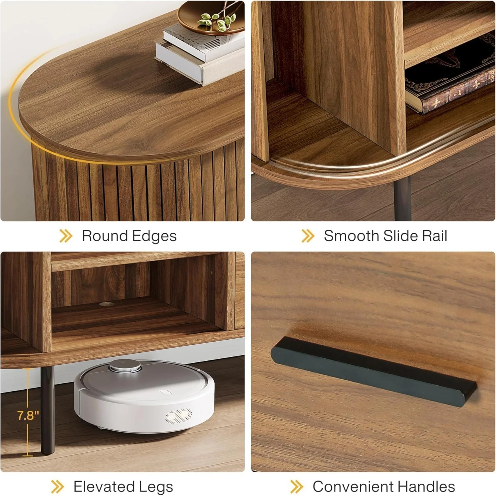 Mid-Century Modern Fluted TV Stand with Tambour Sliding Doors - Image 7