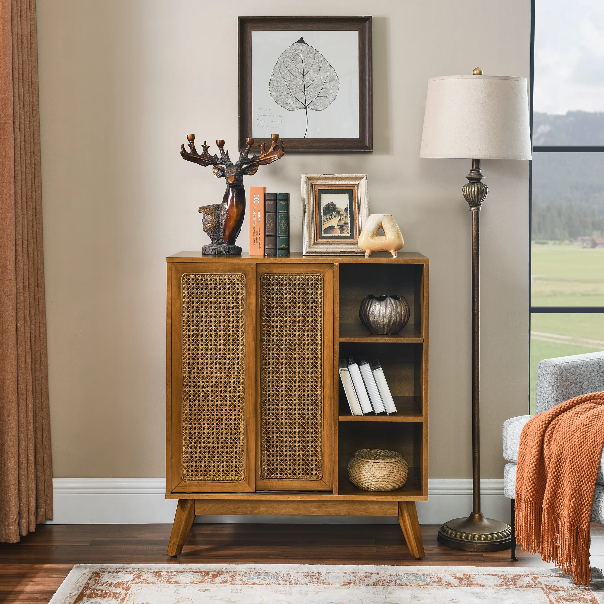 Mid Century Modern Rattan Sideboard Cabinet