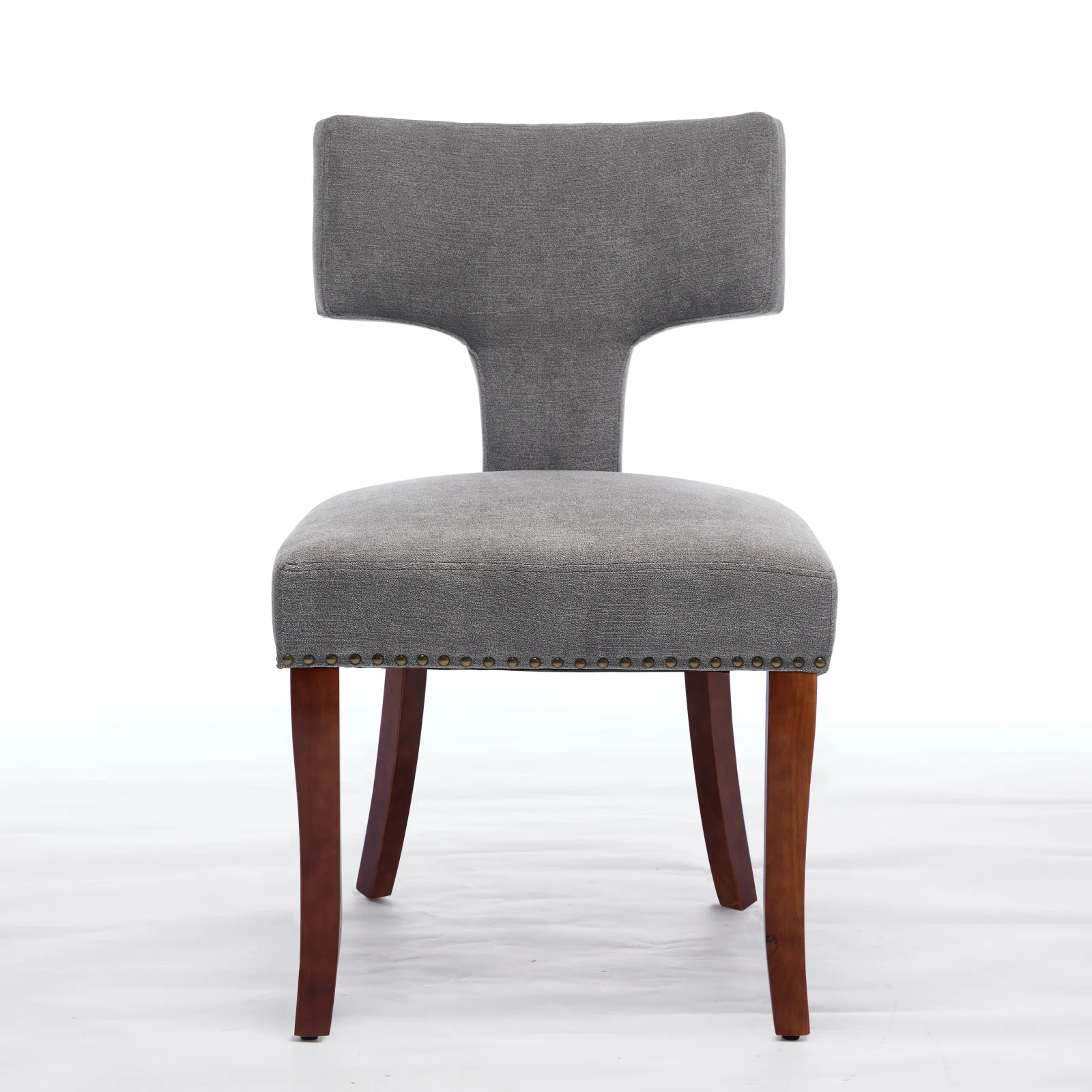 Mid Century Modern T-Back Dining Chairs with Nailhead Trim, Set of 2 - Image 23