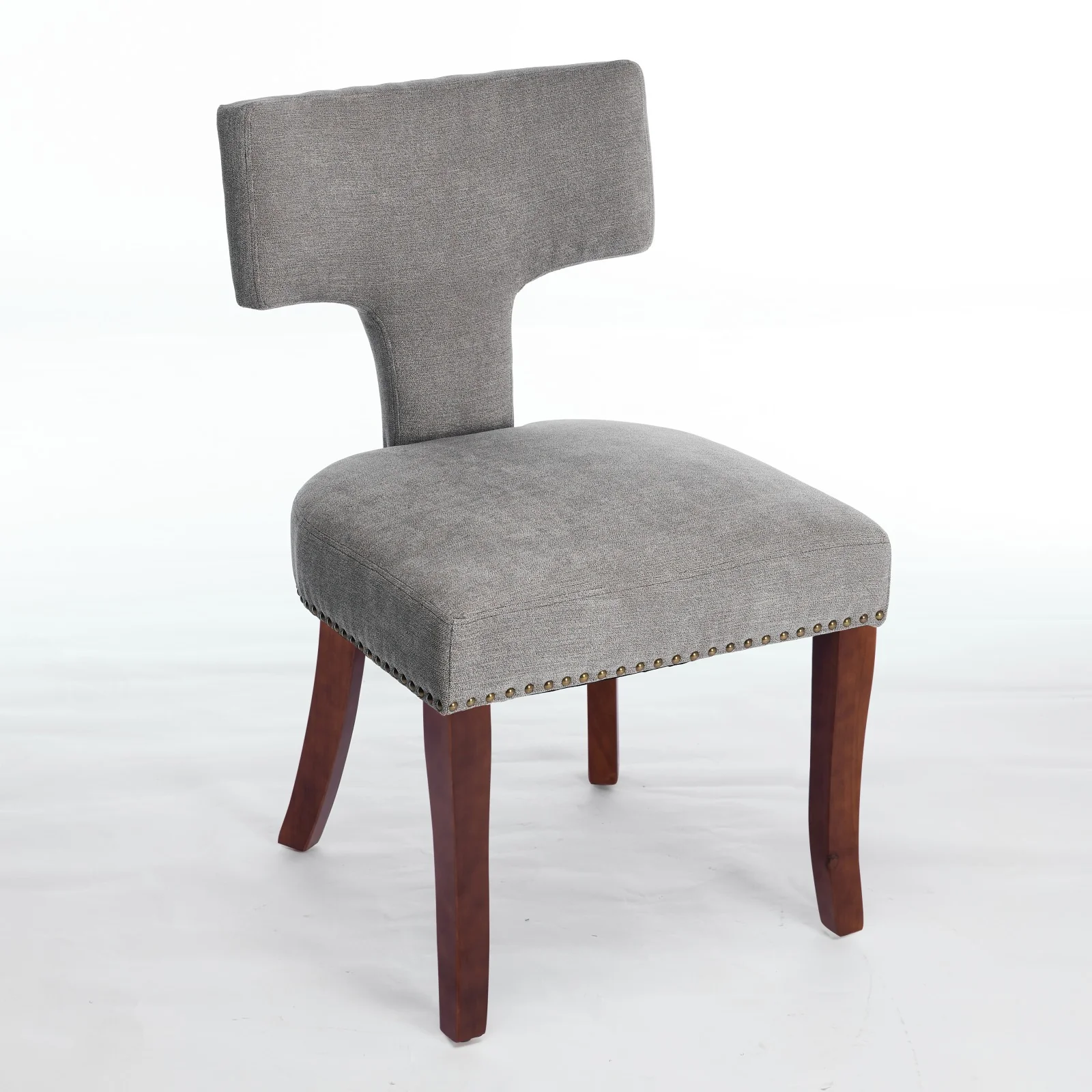 Mid Century Modern T-Back Dining Chairs with Nailhead Trim, Set of 2 - Image 25