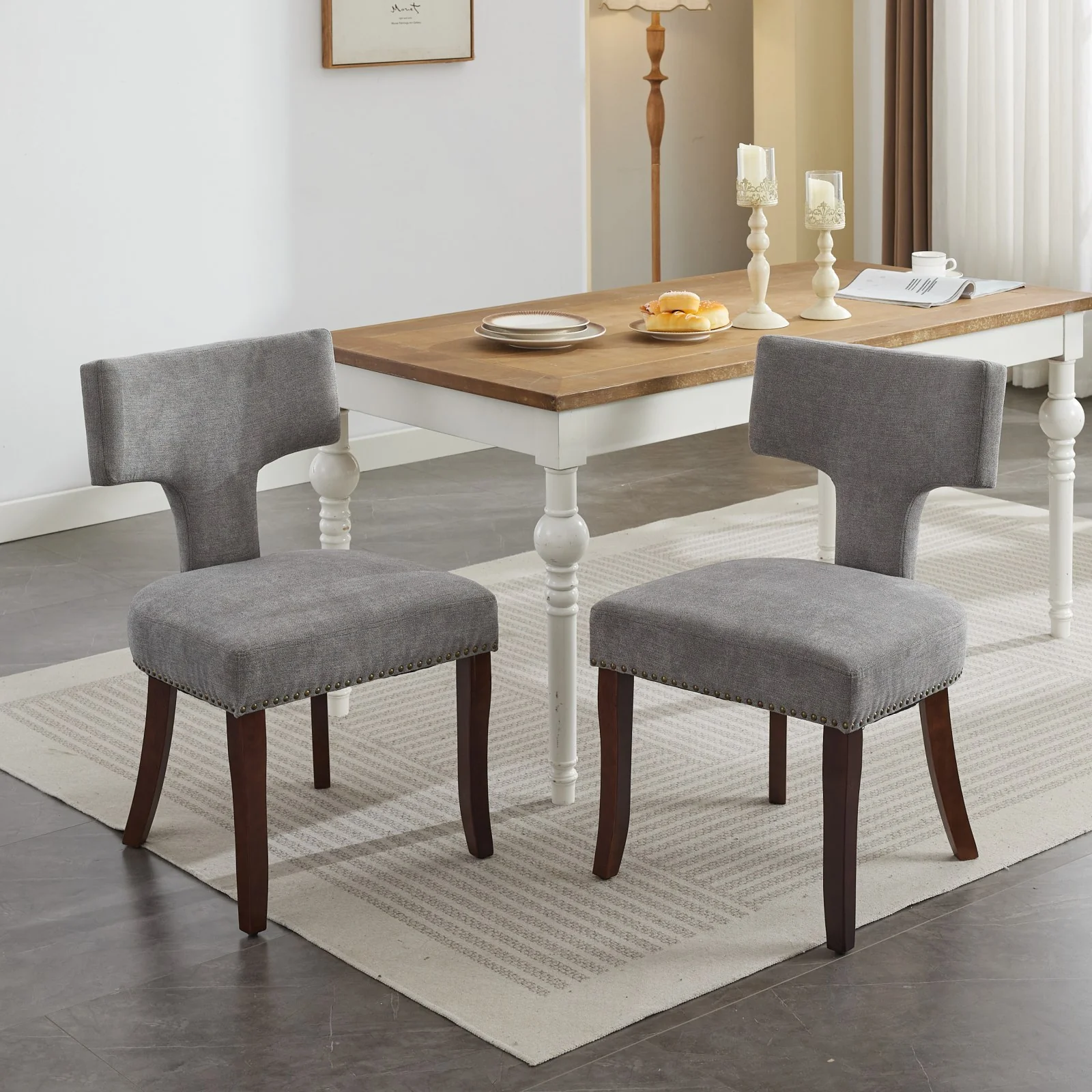 Mid Century Modern T-Back Dining Chairs with Nailhead Trim, Set of 2 - Image 36