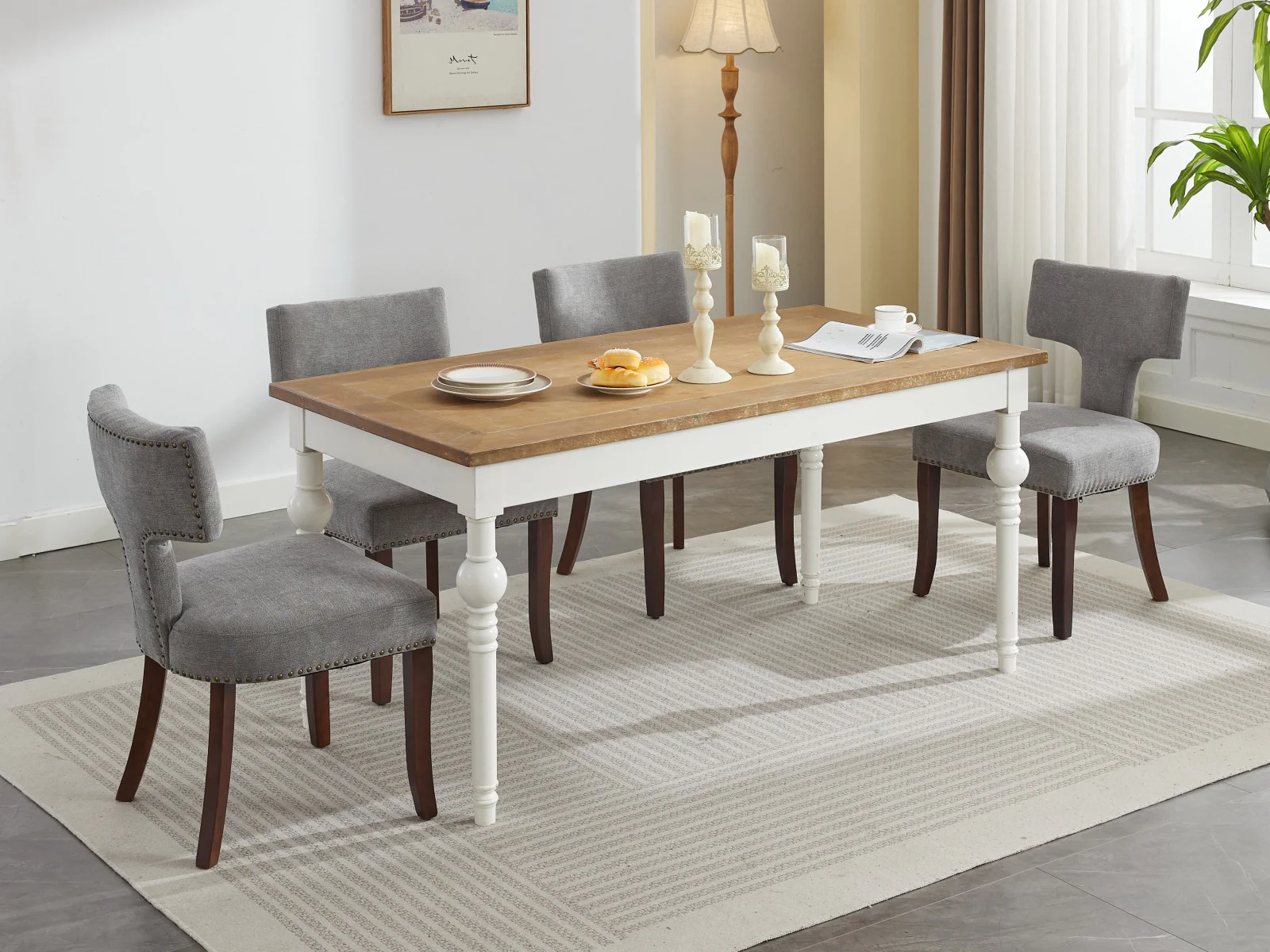 Mid Century Modern T-Back Dining Chairs with Nailhead Trim, Set of 2 - Image 41