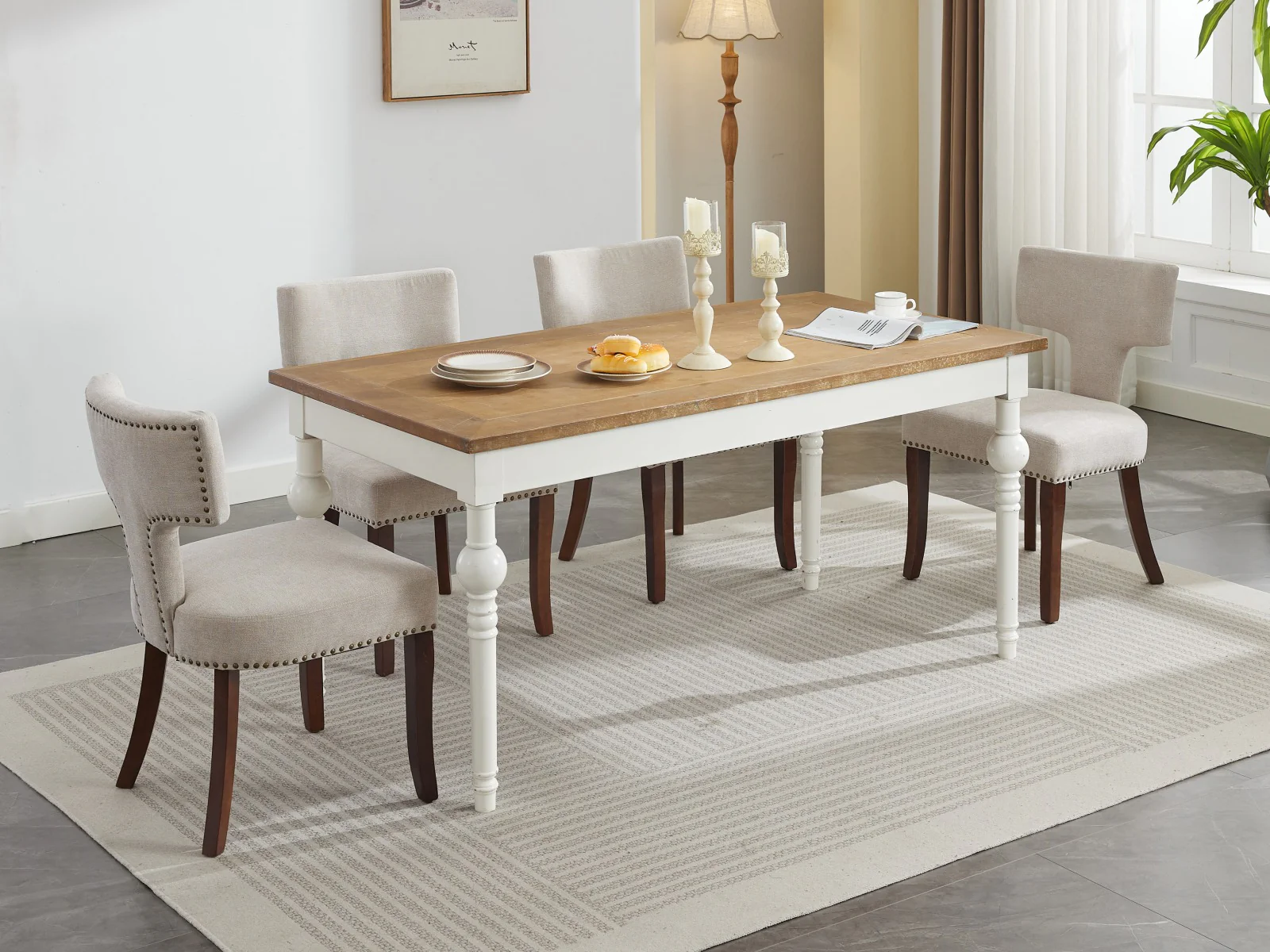 Mid Century Modern T-Back Dining Chairs with Nailhead Trim, Set of 2 - Image 60