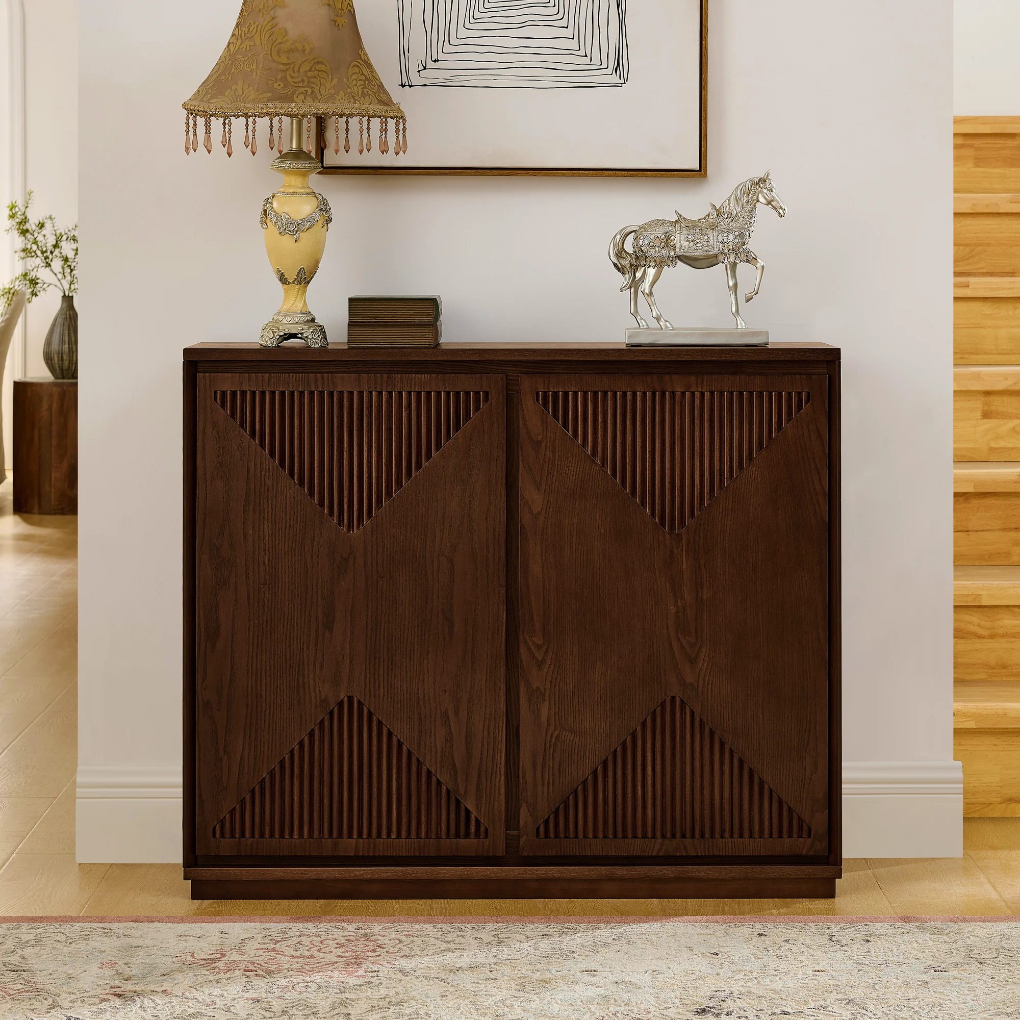 Mid Century Modern V-Shape Narrow Storage Cabinet - Image 3