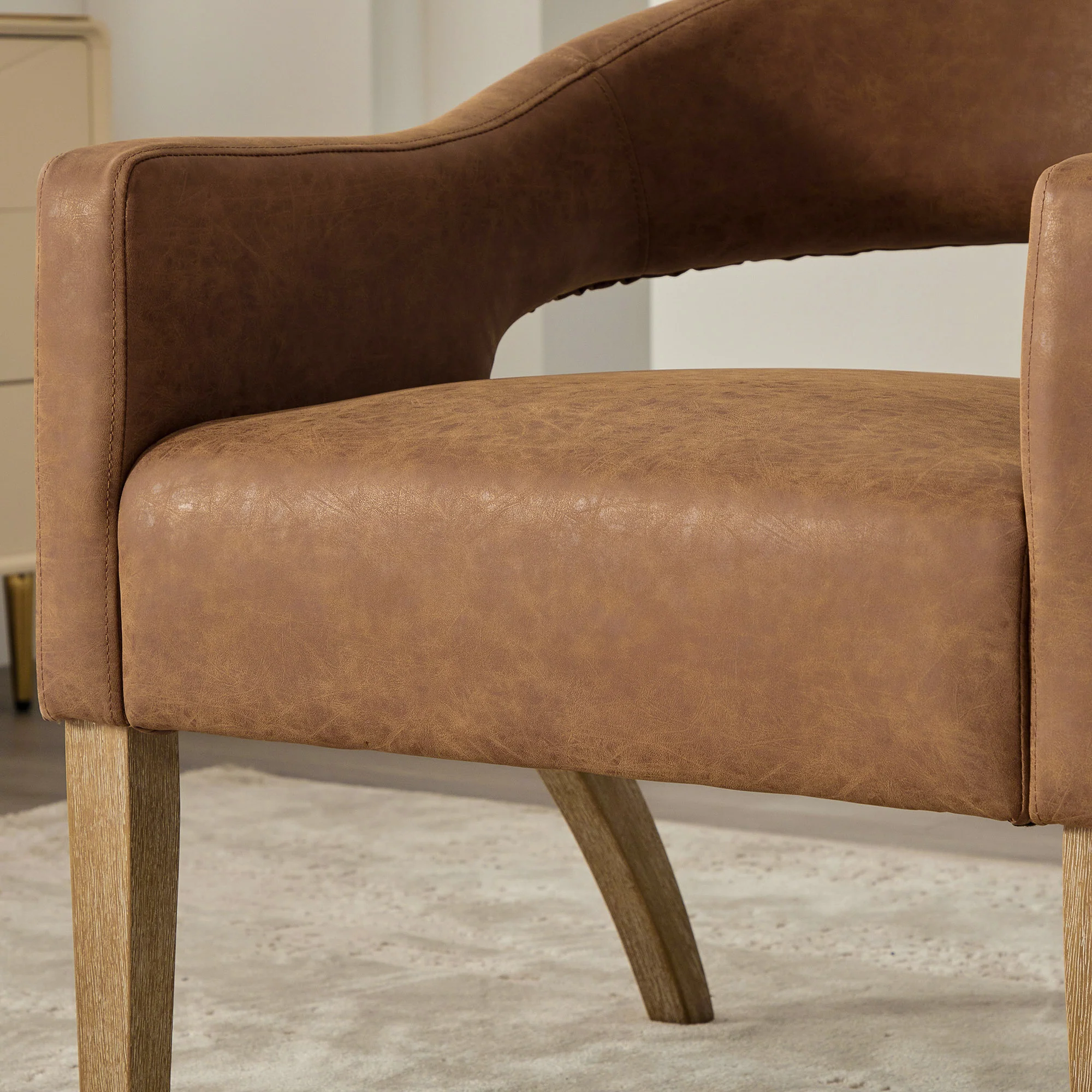Mid-Century Modern Vegan Leather Open Back Accent Chair with Rubberwood Legs - Image 17