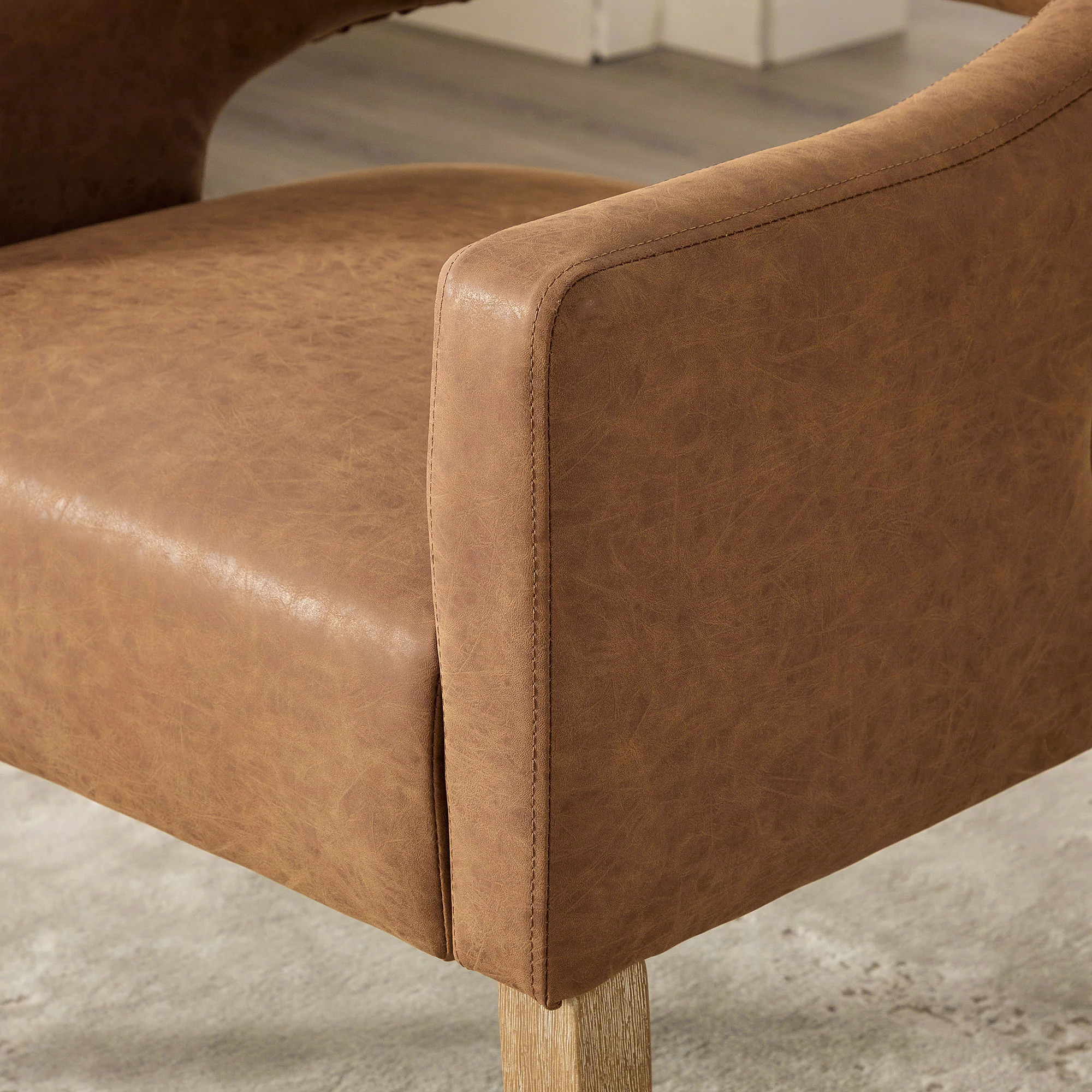 Mid-Century Modern Vegan Leather Open Back Accent Chair with Rubberwood Legs - Image 18
