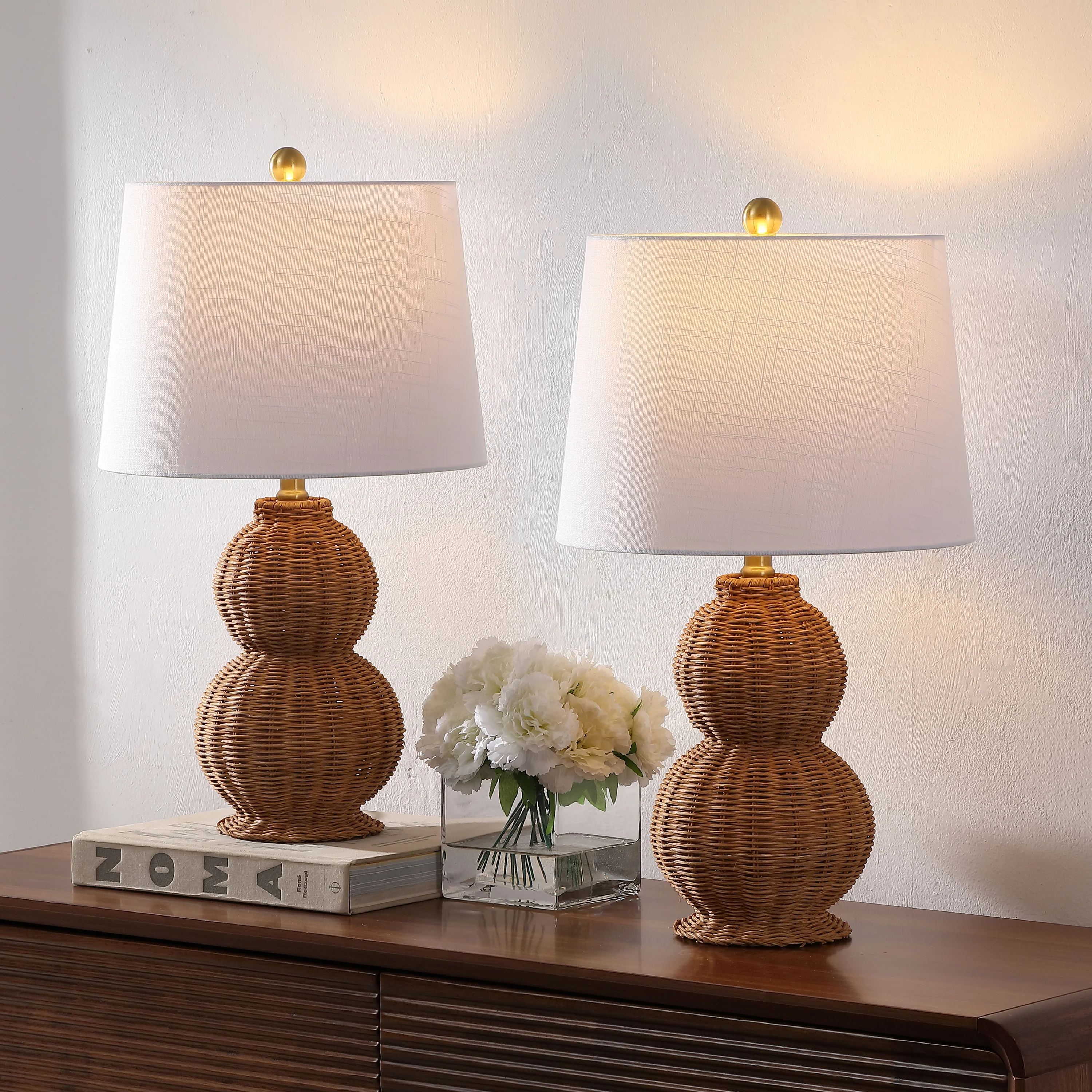 Millie 23" Modern Coastal Woven Rattan Gourd LED Table Lamp - Image 2