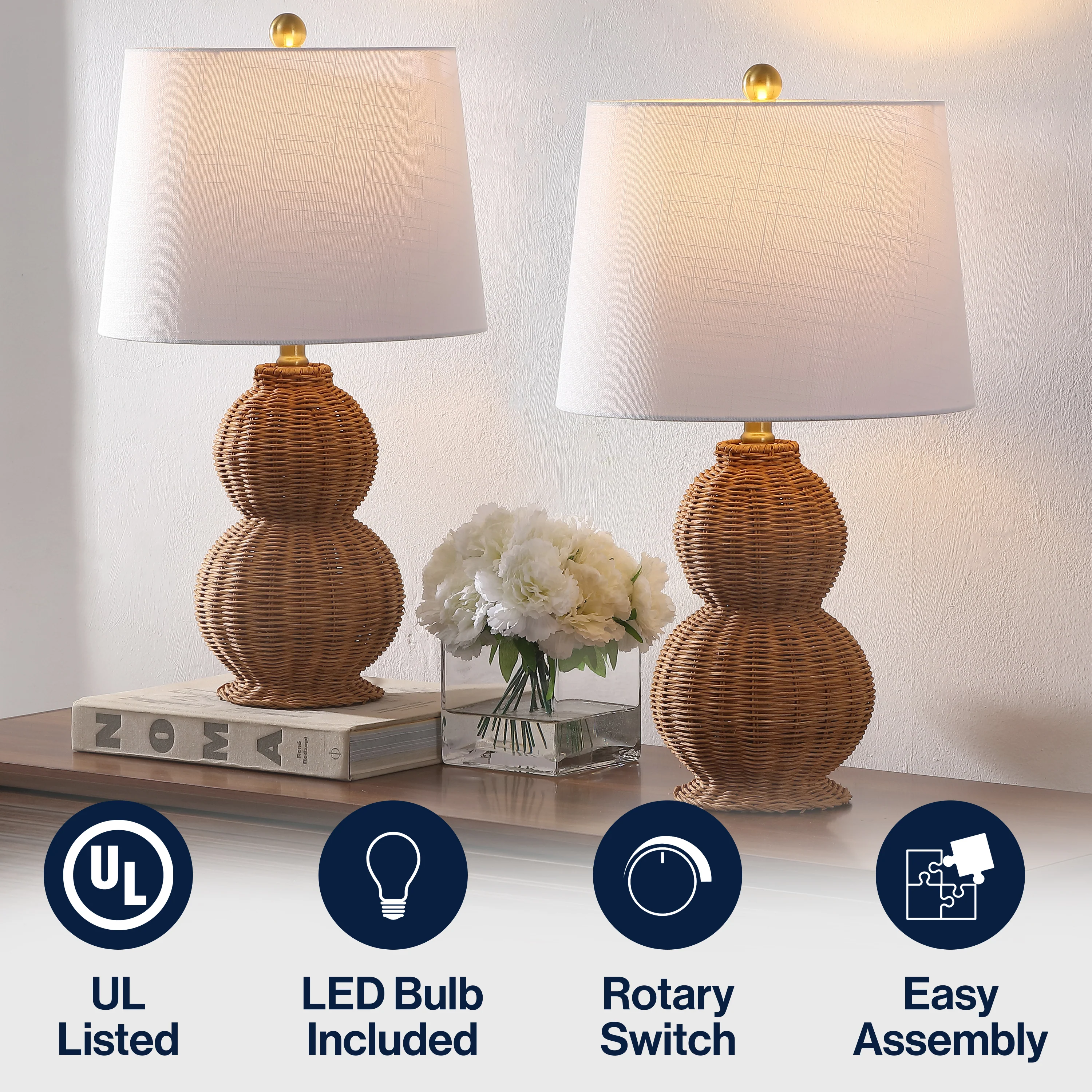 Millie 23" Modern Coastal Woven Rattan Gourd LED Table Lamp - Image 5