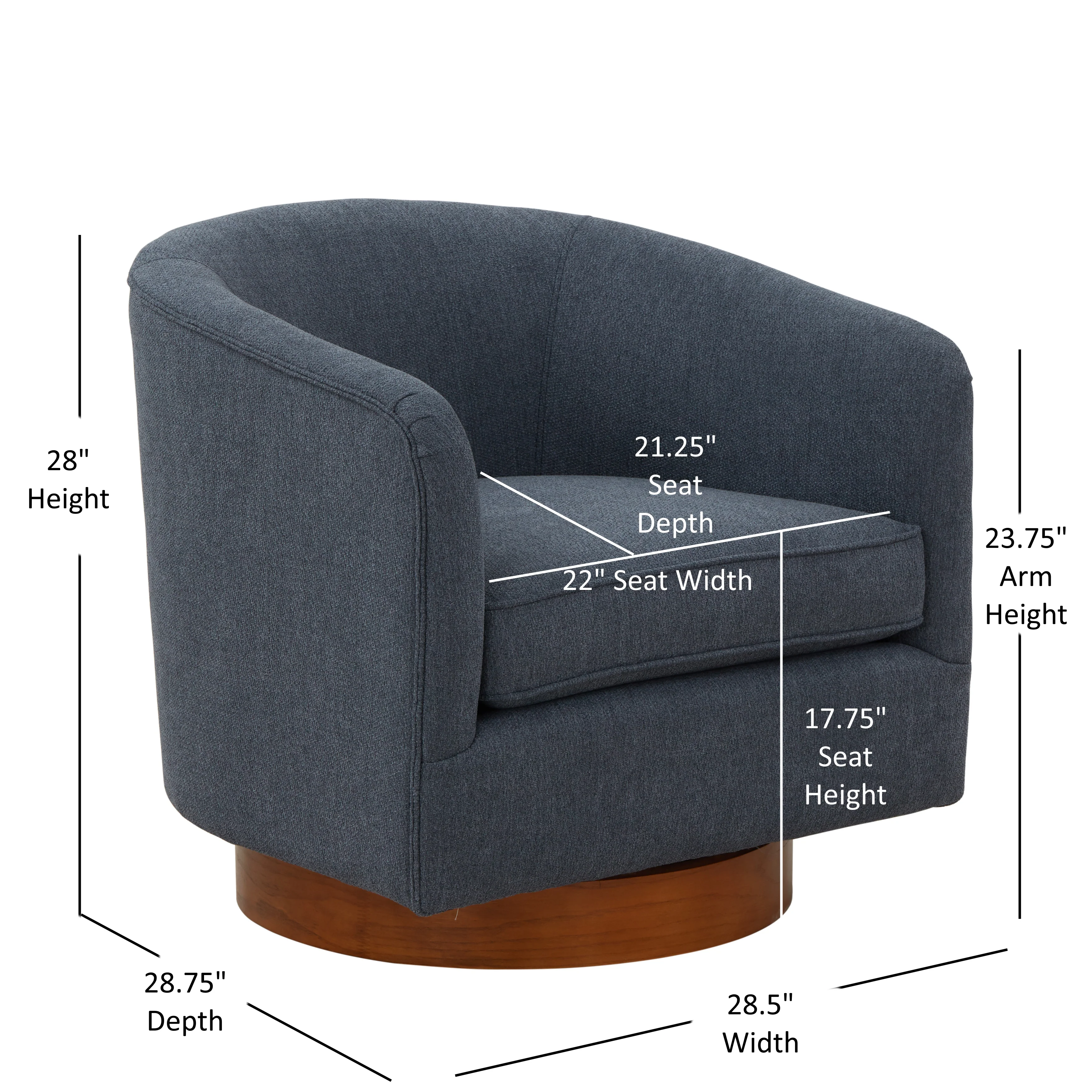 Miramar Swivel Club Accent Chair with Wood Base - Image 15