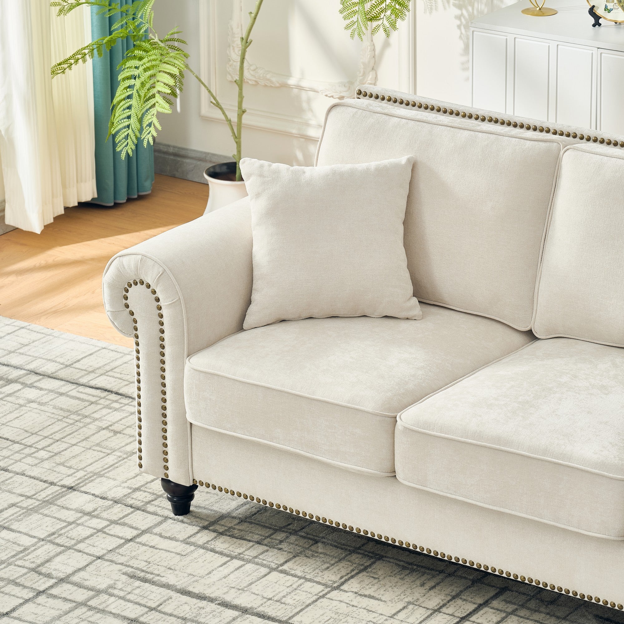 Modern 63" 2-Seater Sofa with Tufted Upholstery, Rolled Arms, and Nailhead Trim - Image 18