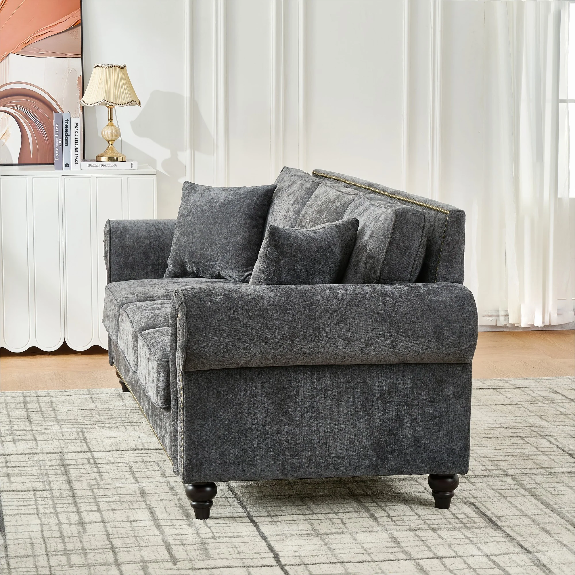 Modern 86" 3-Seater Sofa with Tufted Upholstery, Rolled Arms, and Nailhead Trim - Image 20
