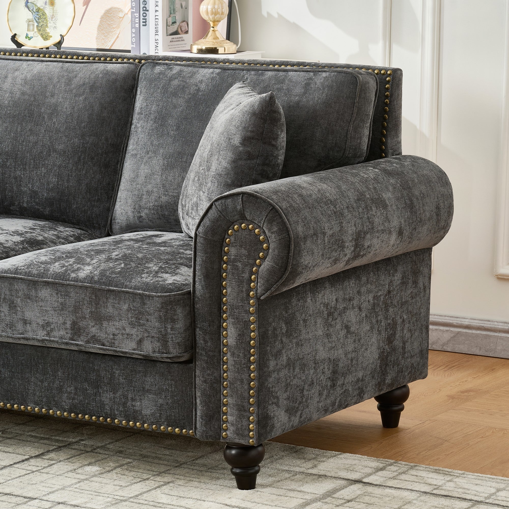 Modern 86" 3-Seater Sofa with Tufted Upholstery, Rolled Arms, and Nailhead Trim - Image 22