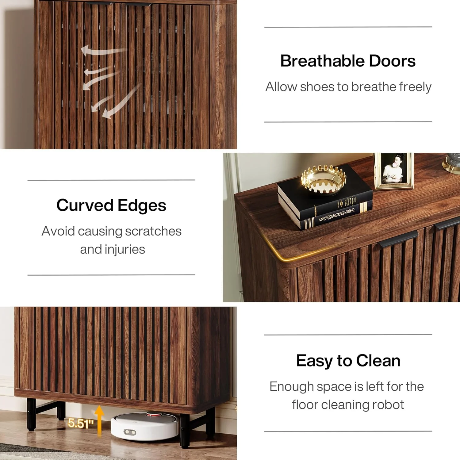 Modern Black Wooden 6-Tier Shoe Cabinet with Louvered Doors - Image 25