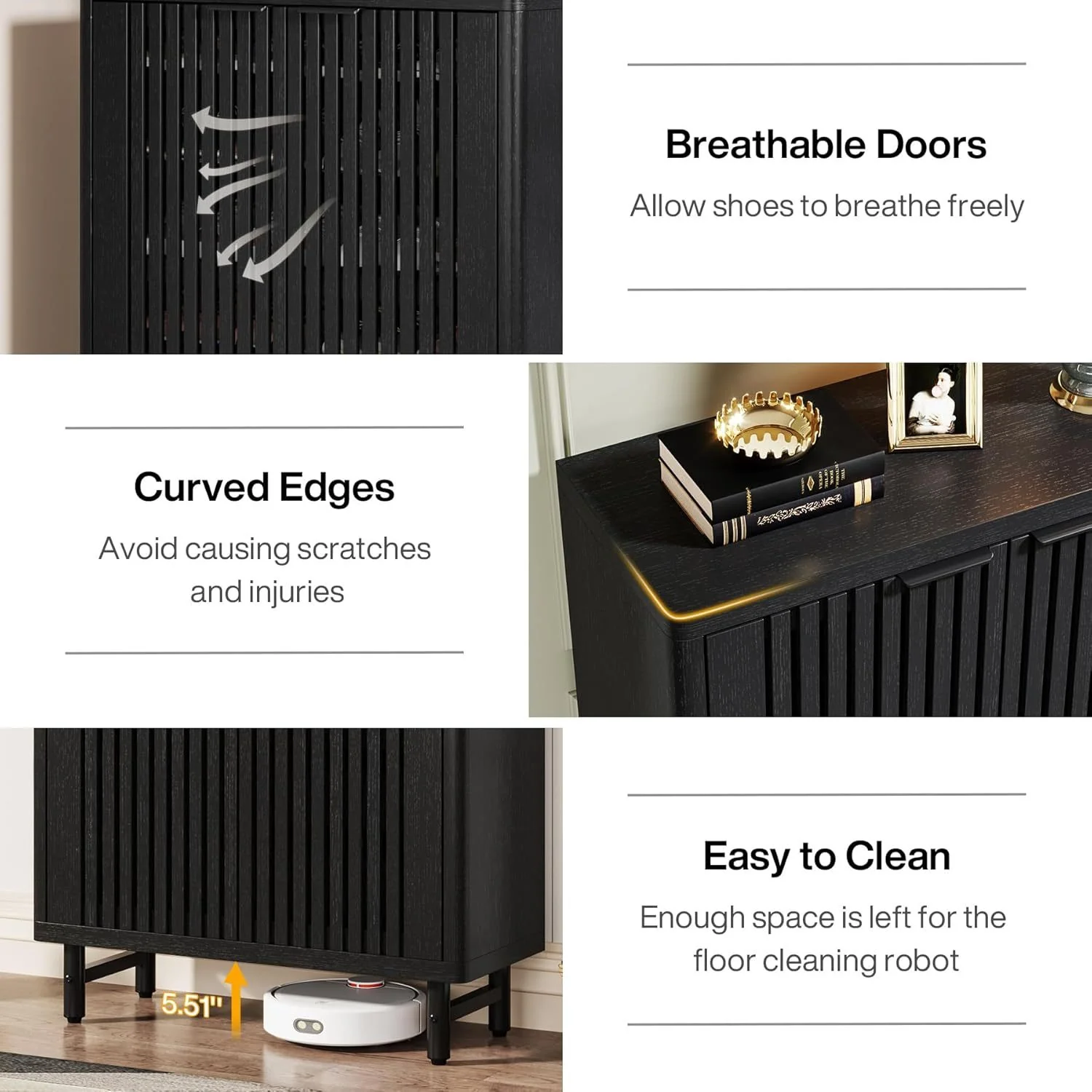 Modern Black Wooden 6-Tier Shoe Cabinet with Louvered Doors - Image 9