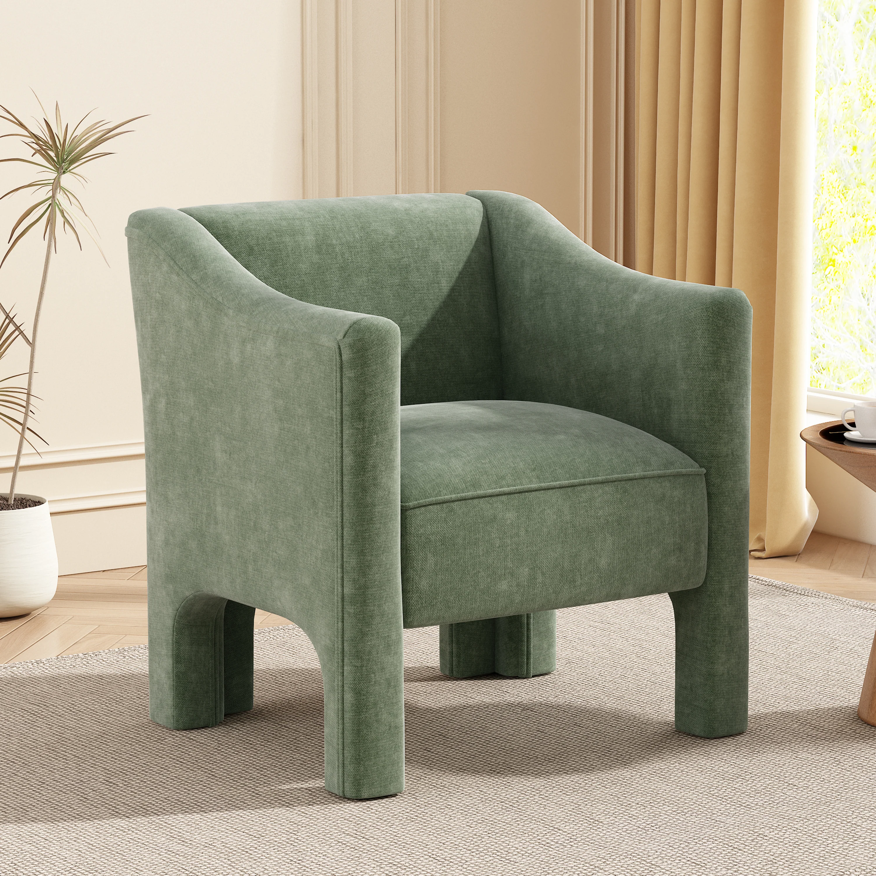 Modern Chenille Barrel Accent Chair with Enclosed Arms - Image 2