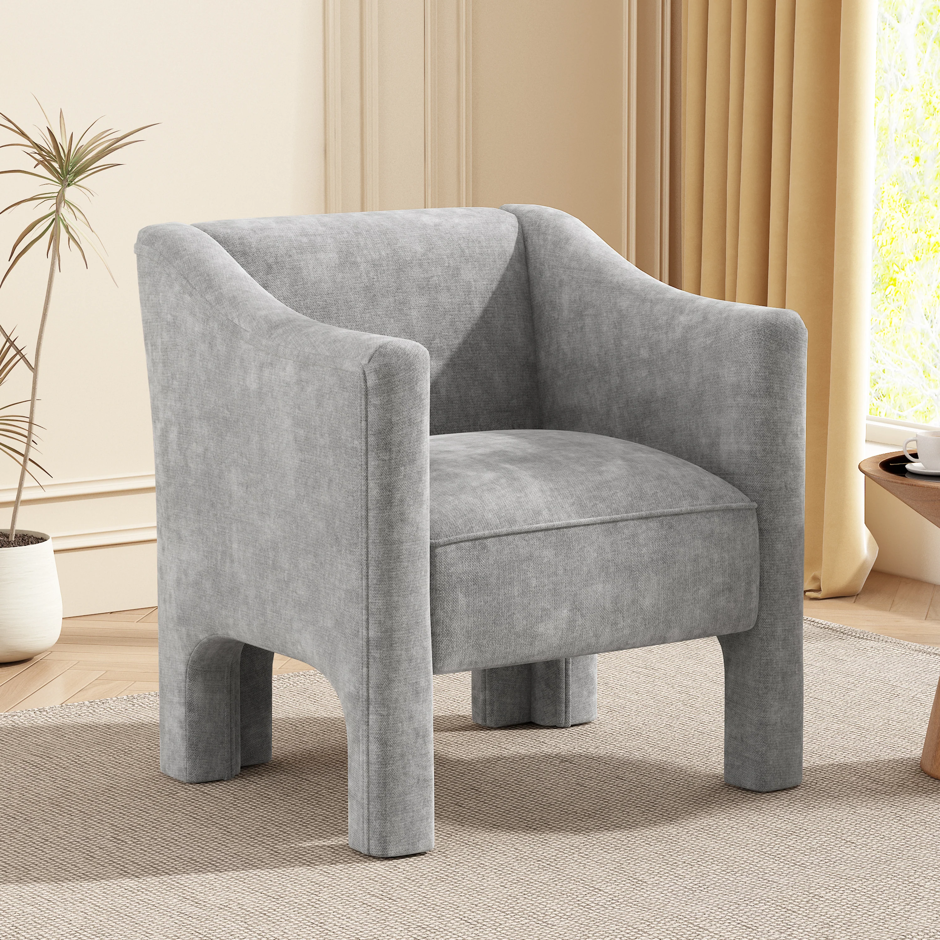 Modern Chenille Barrel Accent Chair with Enclosed Arms - Image 31