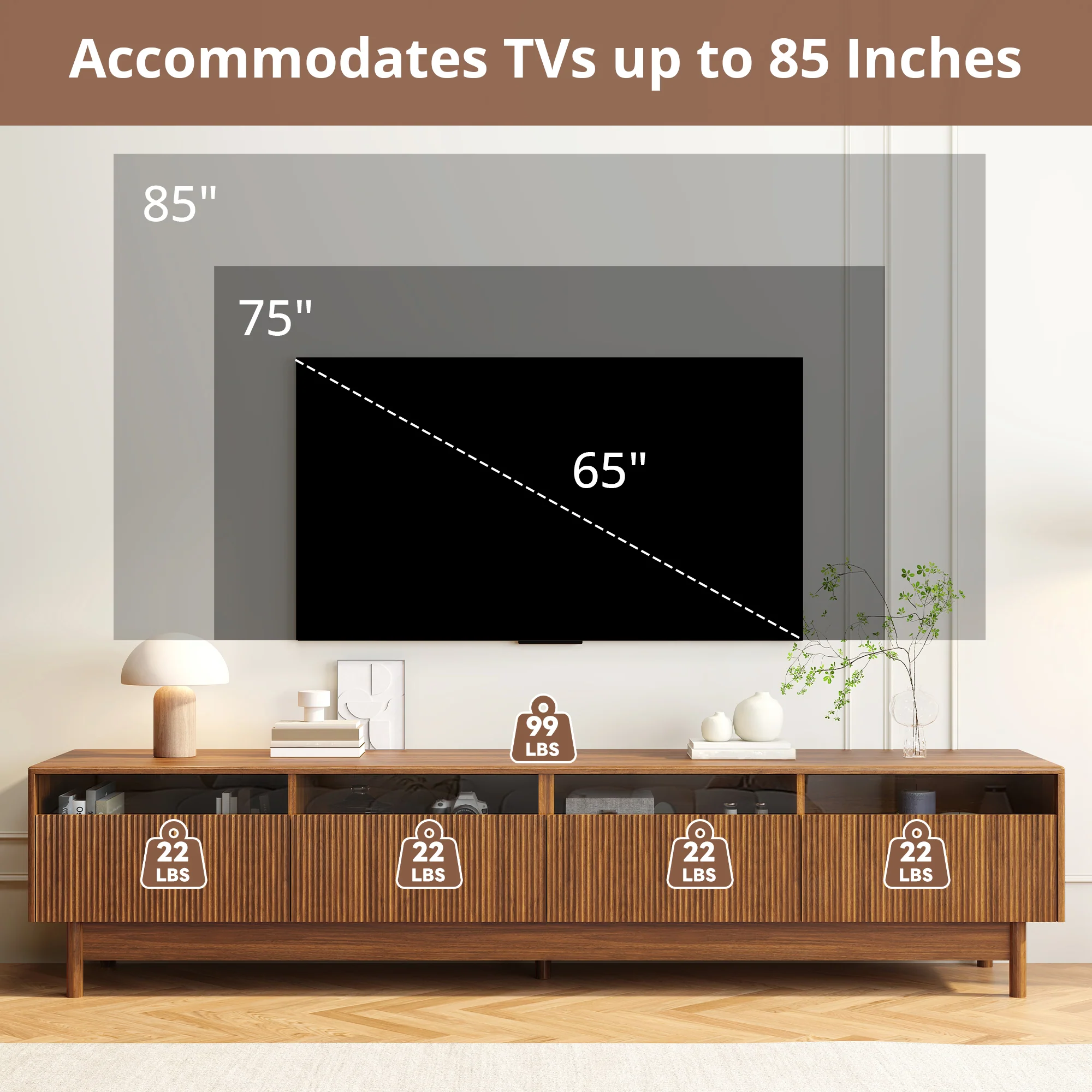 Modern Entertainment Center with Fluted Glass Drawers - Image 10