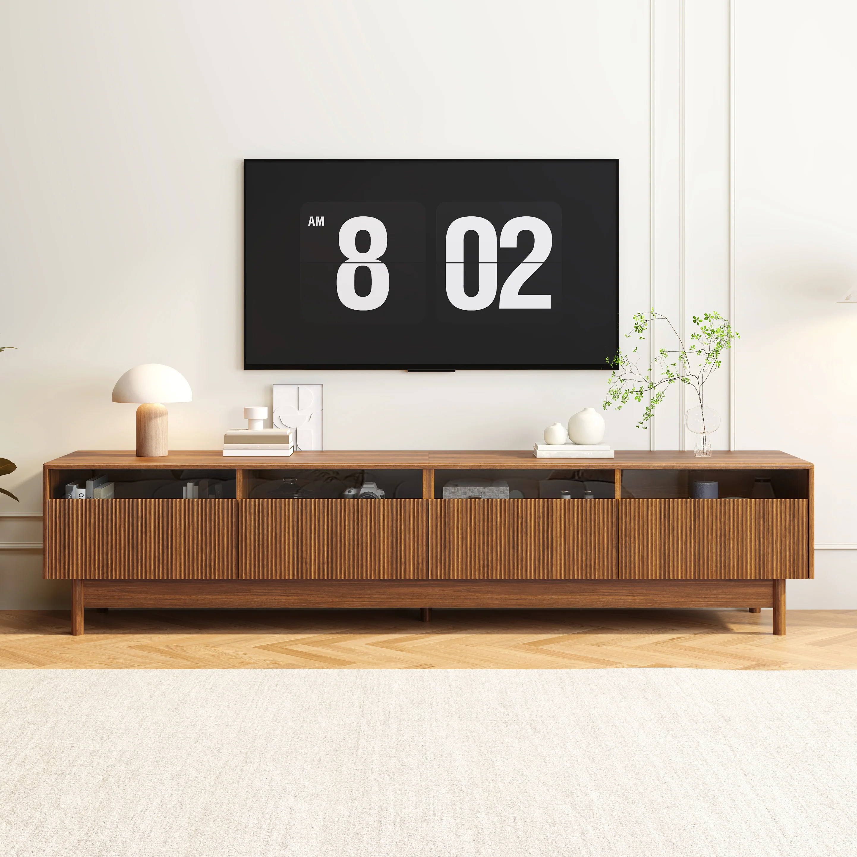 Modern Entertainment Center with Fluted Glass Drawers - Image 4